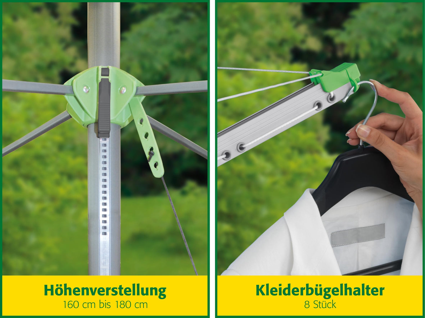 JUWEL clothesline Novaplus 600 Lift (for 5-6 laundry loads, clothes umbrella with protective cover and screw-in ground socket, one-handed automatic, continuously adjustable height) 30091