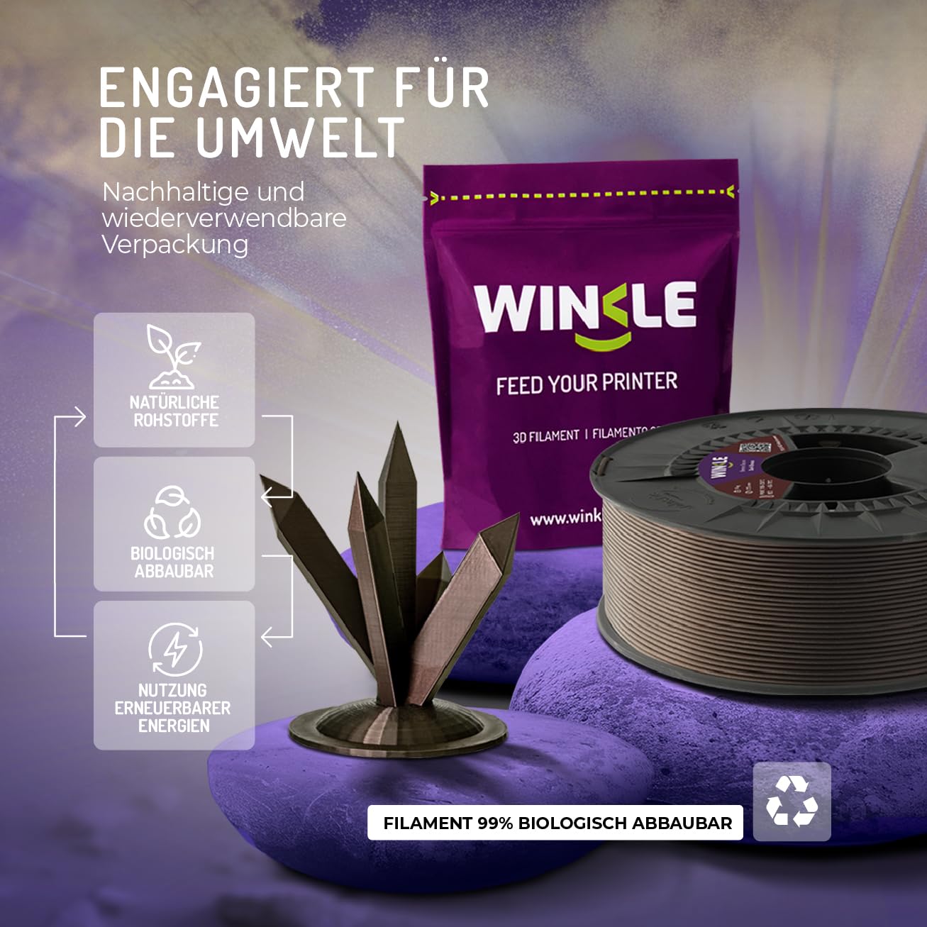 WINKLE PLA HD Interference Filament 2.85mm Galaxy Blue, 1kg Spool, 3D printer filament compatible with FDM printers, 3D printing materials, dimensional accuracy +/- 0.05mm, easy to print.