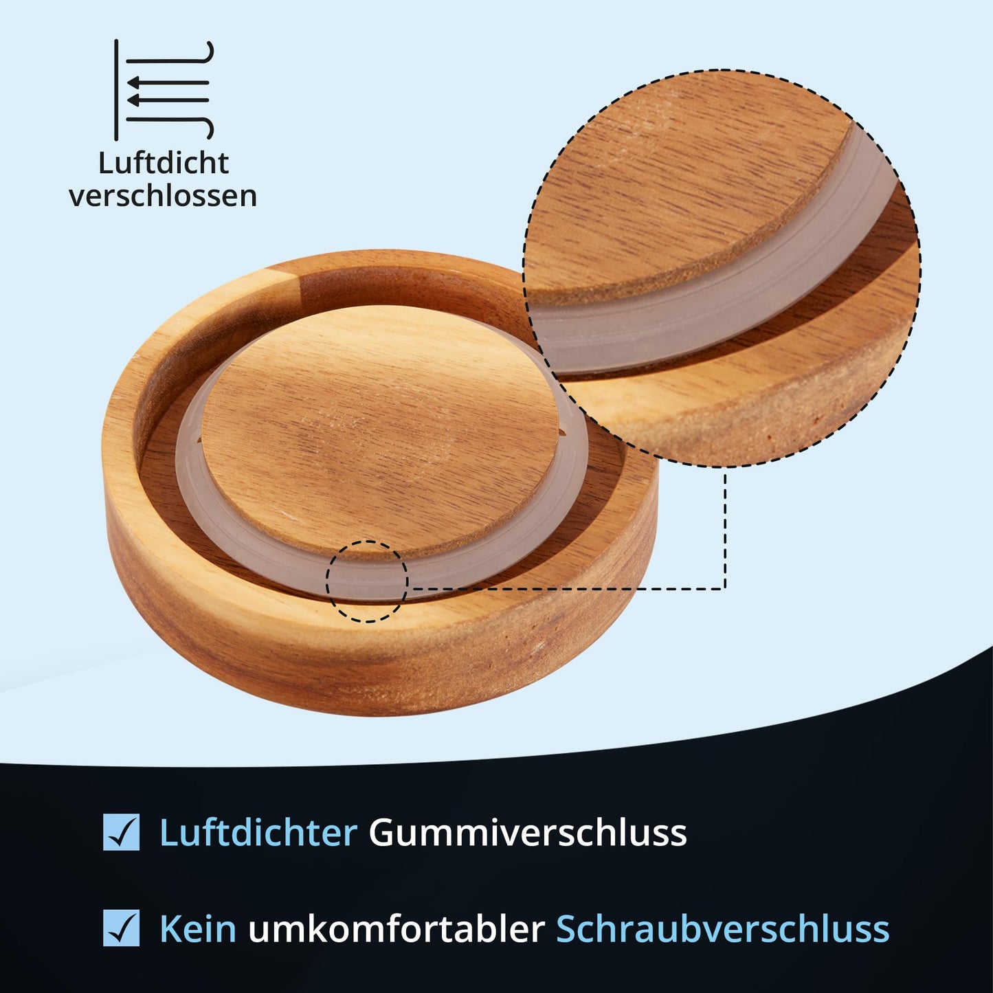 KHG Set of storage containers for potatoes, onions, and garlic, made of ceramic stoneware with white wooden lids, round storage containers labeled for potatoes, onions, and garlic.