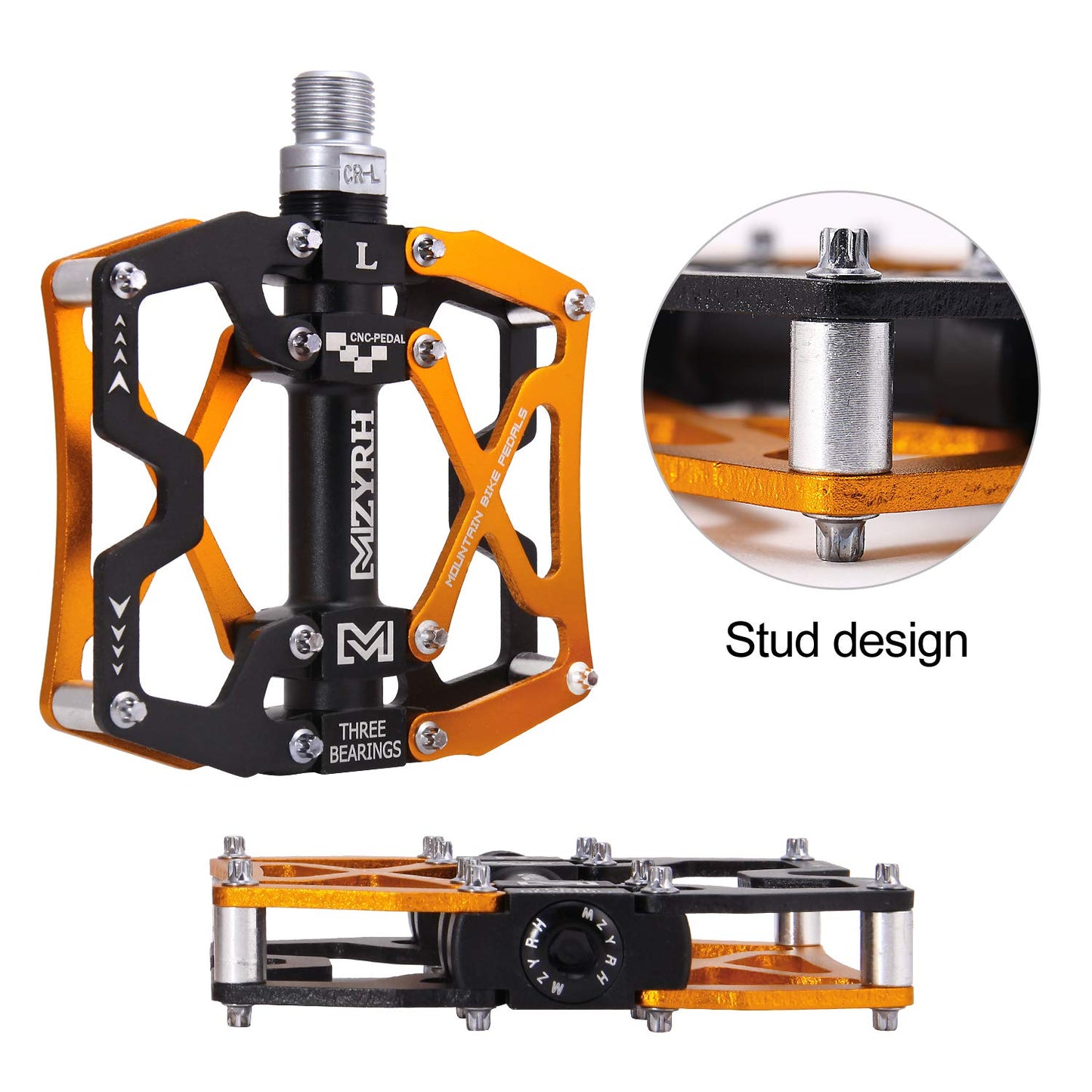 MZYRH mountain bike pedals, ultra strong colorful CNC machined aluminum alloy 9/16" spindle seal 3 bearing durable waterproof anti-dust