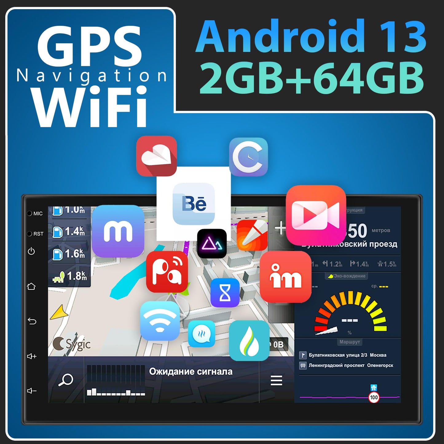Hodozzy Android car stereo 2G+64G Wireless CarPlay Android Auto Double Din Radio with navigation 7 inch touchscreen GPS Bluetooth WiFi FM RDS Radio Rearview camera ISO adapter cable