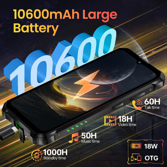 OUKITEL WP28E Outdoor Smartphone Android 14-10600mAh, 8GB +64GB/1TB, 6.52" with 13MP camera, IP68 water resistant, Dual 4G SIM, rugged phone with NFC/GPS/OTG/BT5.0-Green. No contract.