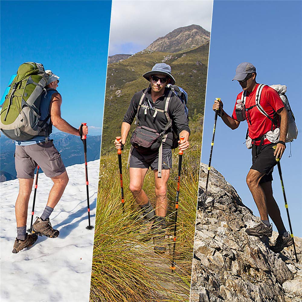 FitTrek hiking poles - Telescopic walking sticks - Adjustable lightweight Nordic walking stick for women, men, and children with rubber buffer, pads, and bag.