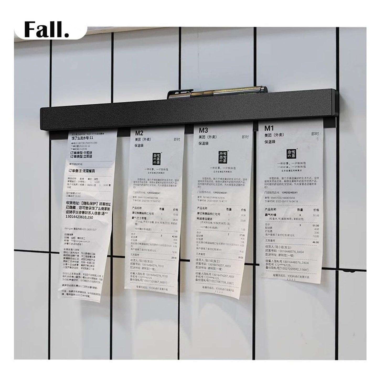2 pieces of ticket holder, receipt holder for restaurant, fridge, no drilling order holder for walls, home, kitchen, office, cafes, pubs, bars (black, 40 cm, 2Pcs)