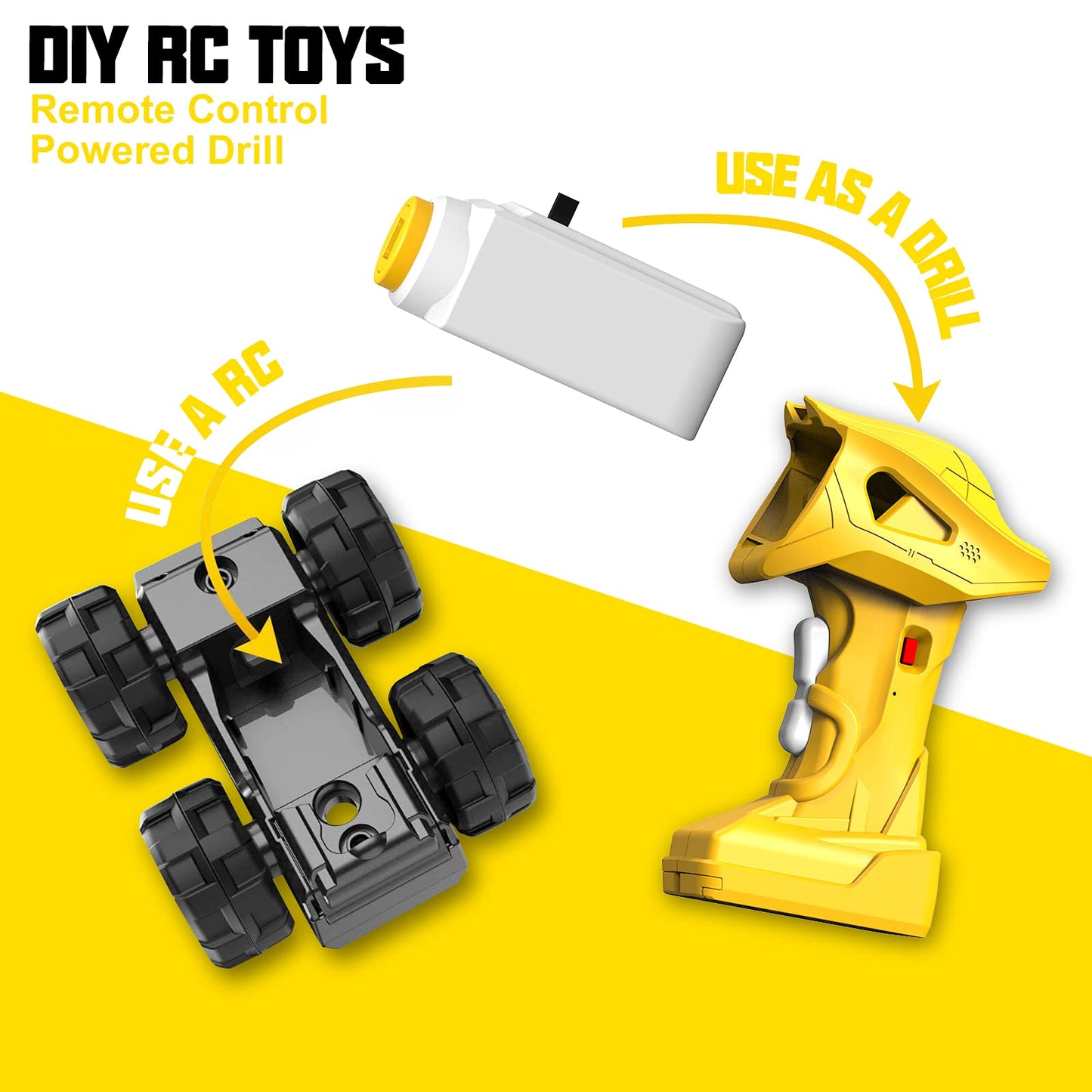 Remote-controlled excavator and tractor toy set for children from 3 years, DIY RC construction vehicles with crane, light & sound - Perfect as a gift for siblings.