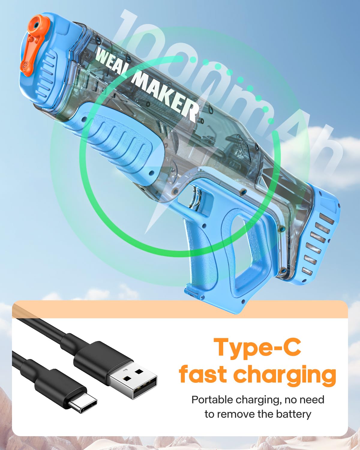 Artcool Electric Water Gun, Fast Automatic Suction Power, 220+ Continuous Water Gun, Range 7-9M, Powerful and Waterproof Water Guns IP67 for Adults (Red+Blue)