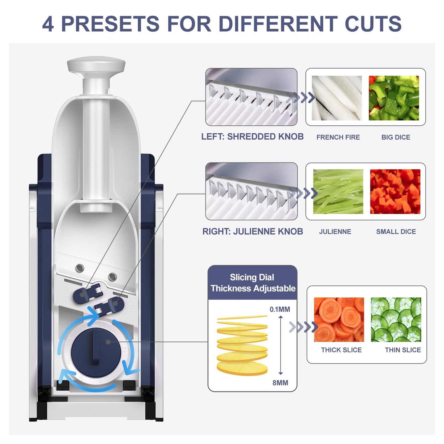 SupMakin Vegetable Slicer, One-Stop Adjustable Vegetable Mandoline Slicer Potato Slicer Cucumber Slicer