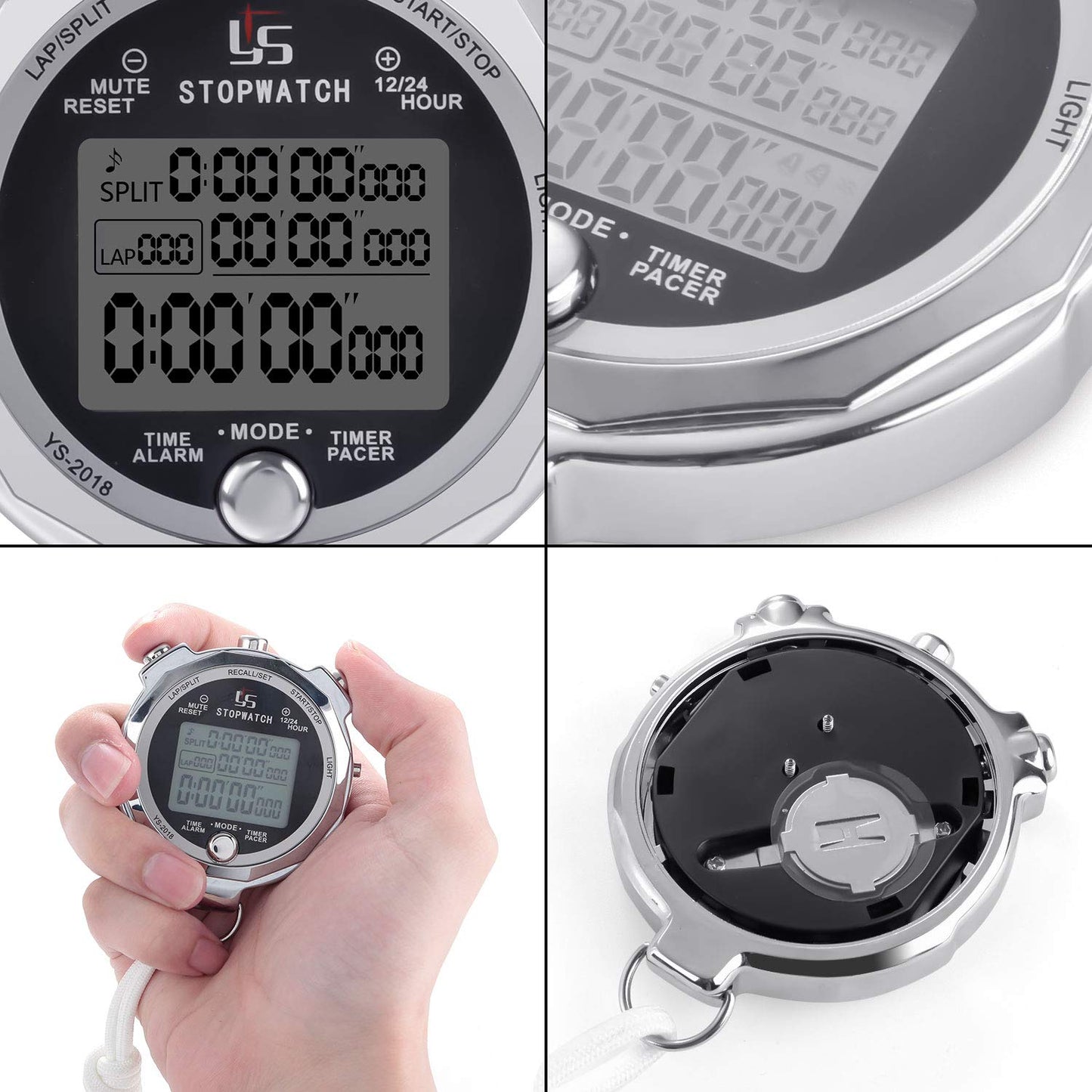 LAOPAO Stopwatch, 1/1000 Second Precision 100 Lap Memory Data LCD Electronic Digital Chronograph Timer with Light Function & Silent Function for Football Sports Referee Trainer