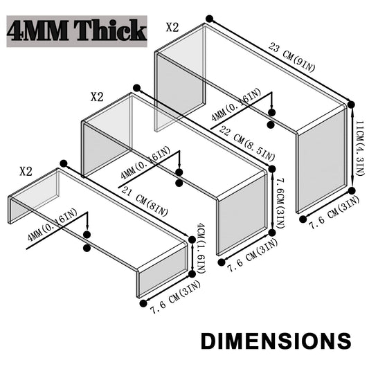 6 Piece Acrylic Clear Display Shelf Riser Stand Holder 2 Sets 3 Sizes Jewelry Display Shelf Buffets Cupcakes Figures Presentation Sales Stand Dessert Organizer Decor Shoe Rack (Clear)