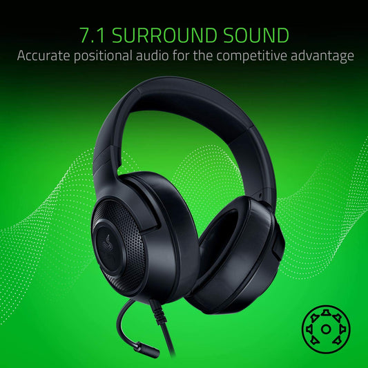 Razer Kraken X Lite - Wired ultra-light PC gaming headset - Surround sound - Bendable cardioid microphone (230g lightweight, 3.5mm jack for PS4, PS5, Switch, Xbox One, Xbox Series X|S) Black