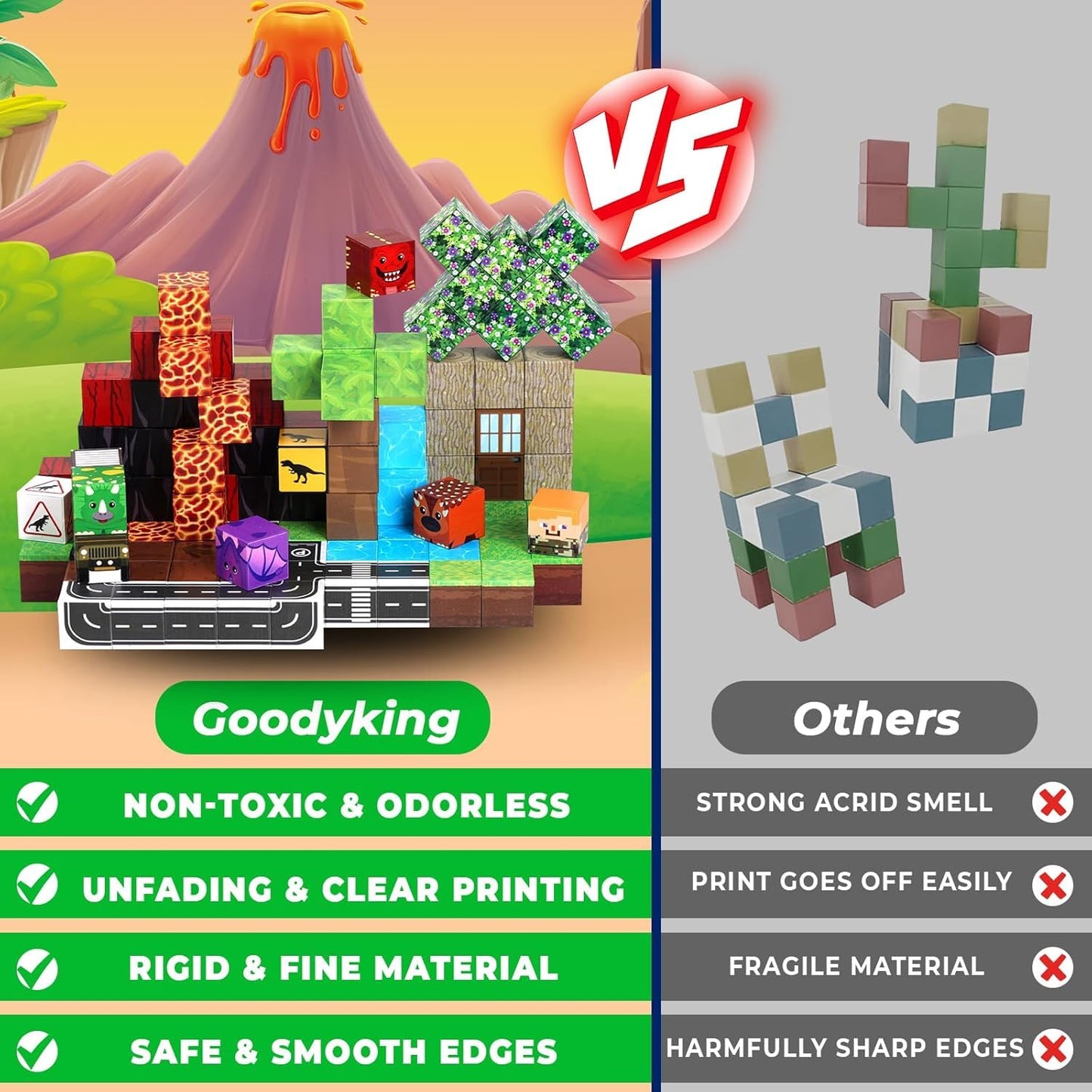 Magnetic building blocks, 100 pieces magnetic building blocks for kids - creative 3D toy with dinosaurs, volcano & natural landscape | Toys for boys aged 5 6 7 8 9 years Building toys for boys aged 3+ years