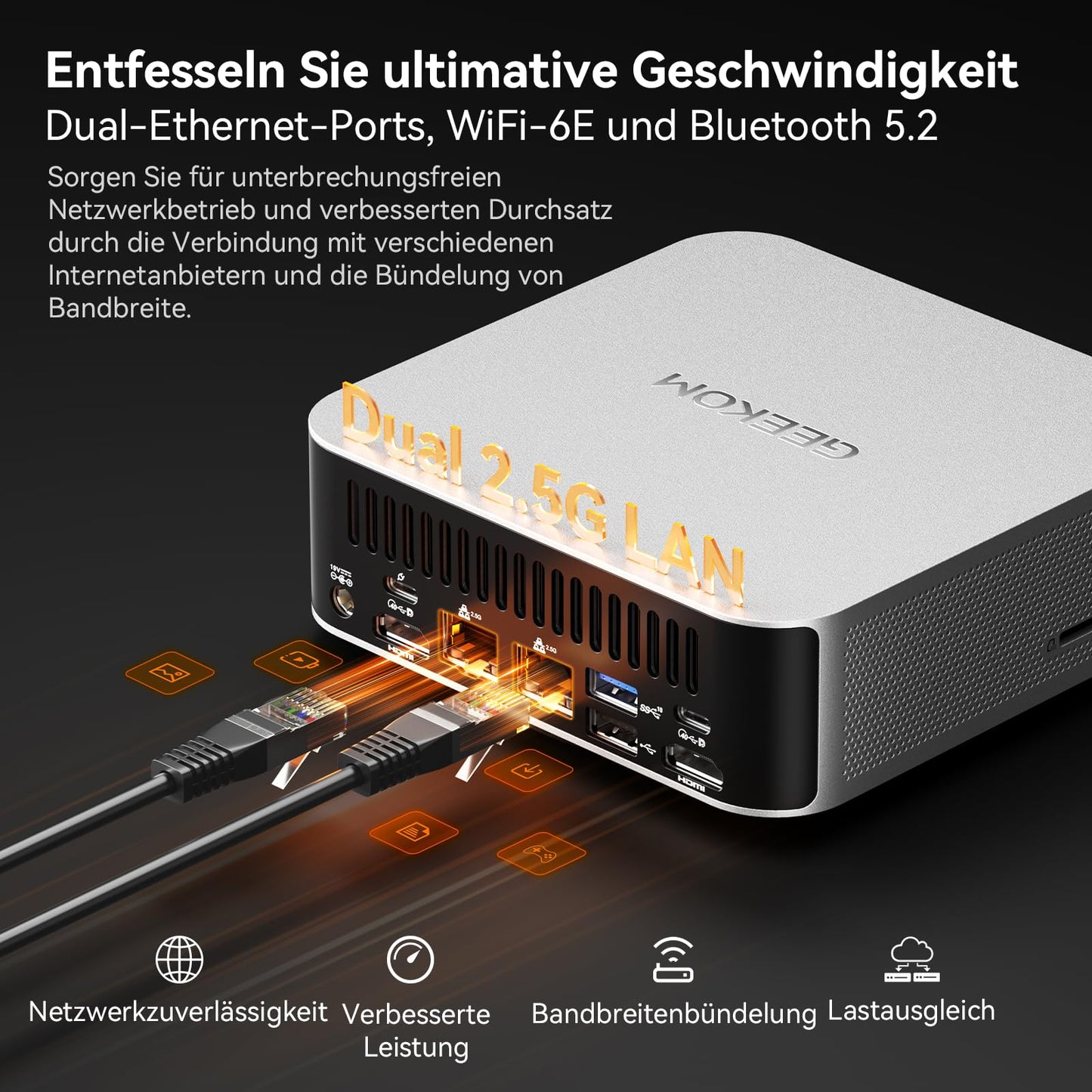 GEEKOM Mini PC A8 Max with AMD Ryzen 7 8745HS, 2.5Gbps Dual LAN Port, 3-year warranty, 32GB DDR5 1TB SSD, Mini Computer W-11 Pro | 8 USB | 8K Quad-Display, for Gaming/Creativity/Office.