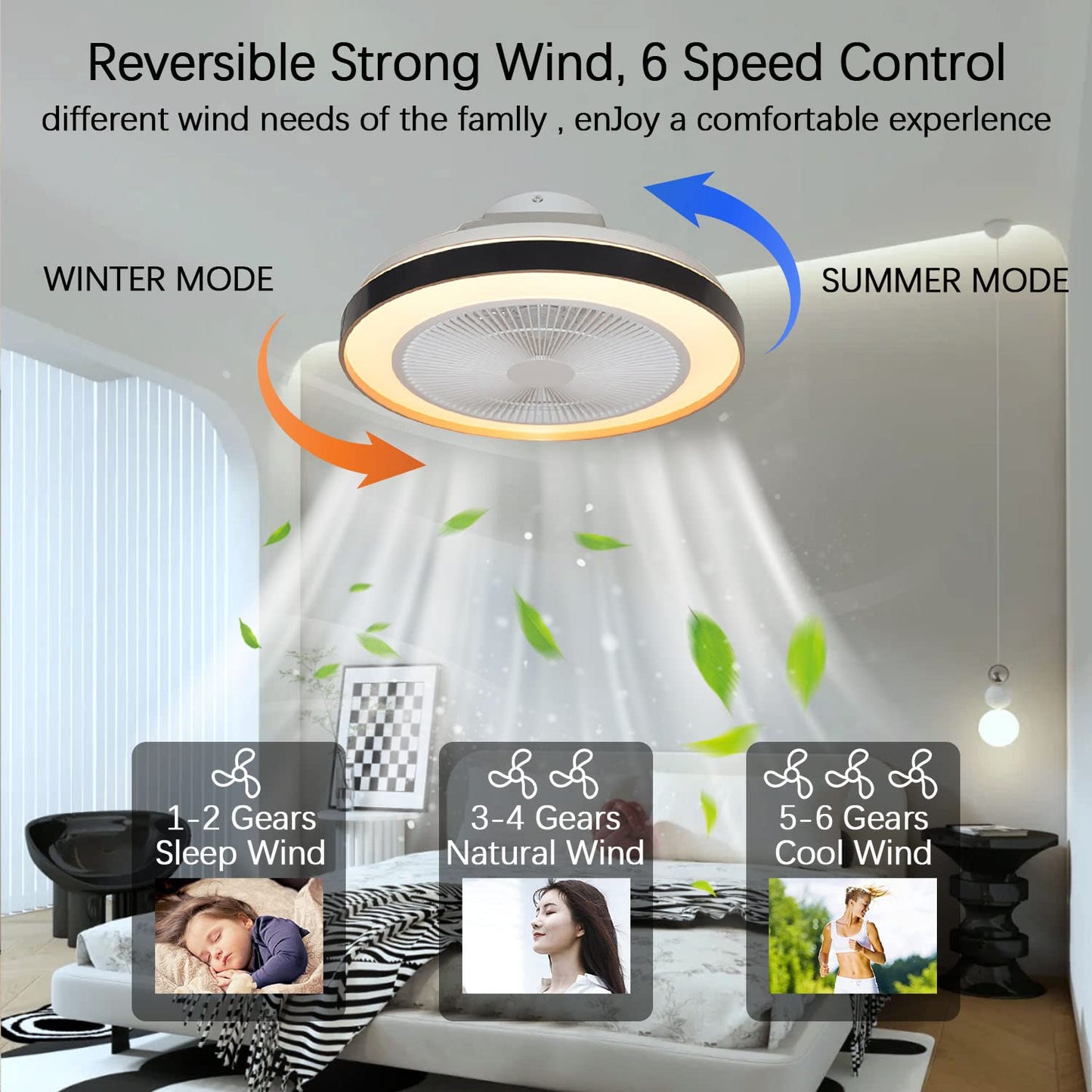 LED RGB ceiling light with fan Silent ceiling fan with lighting and remote control Dimmable Bluetooth speaker music fan lamp Modern ceiling lamp for bedroom living room fan π