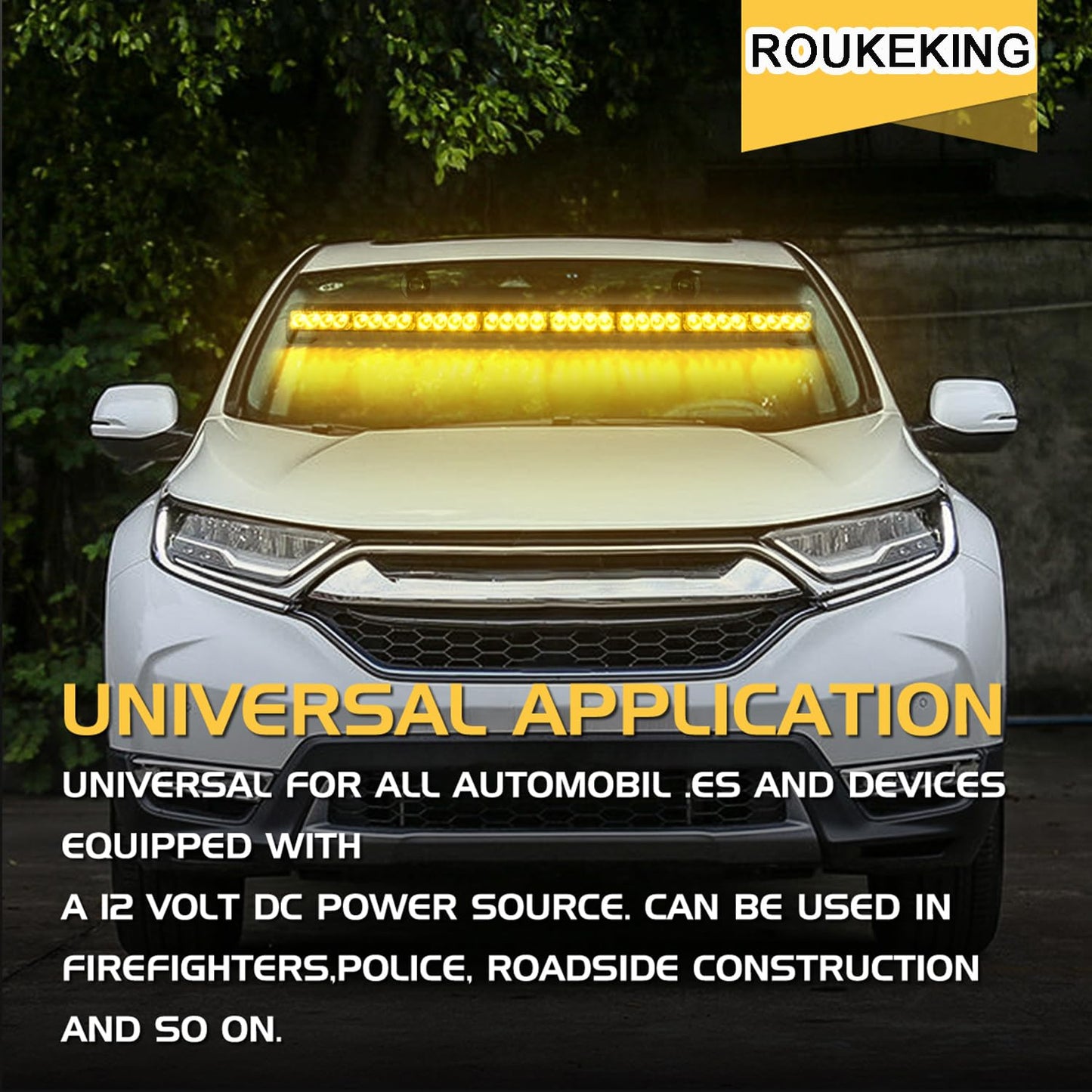 90 cm emergency light bar - 32 amber LED warning strobe lights, 13 flash patterns, traffic advisory bar, strobe safety lights with cigarette lighter (Amber)