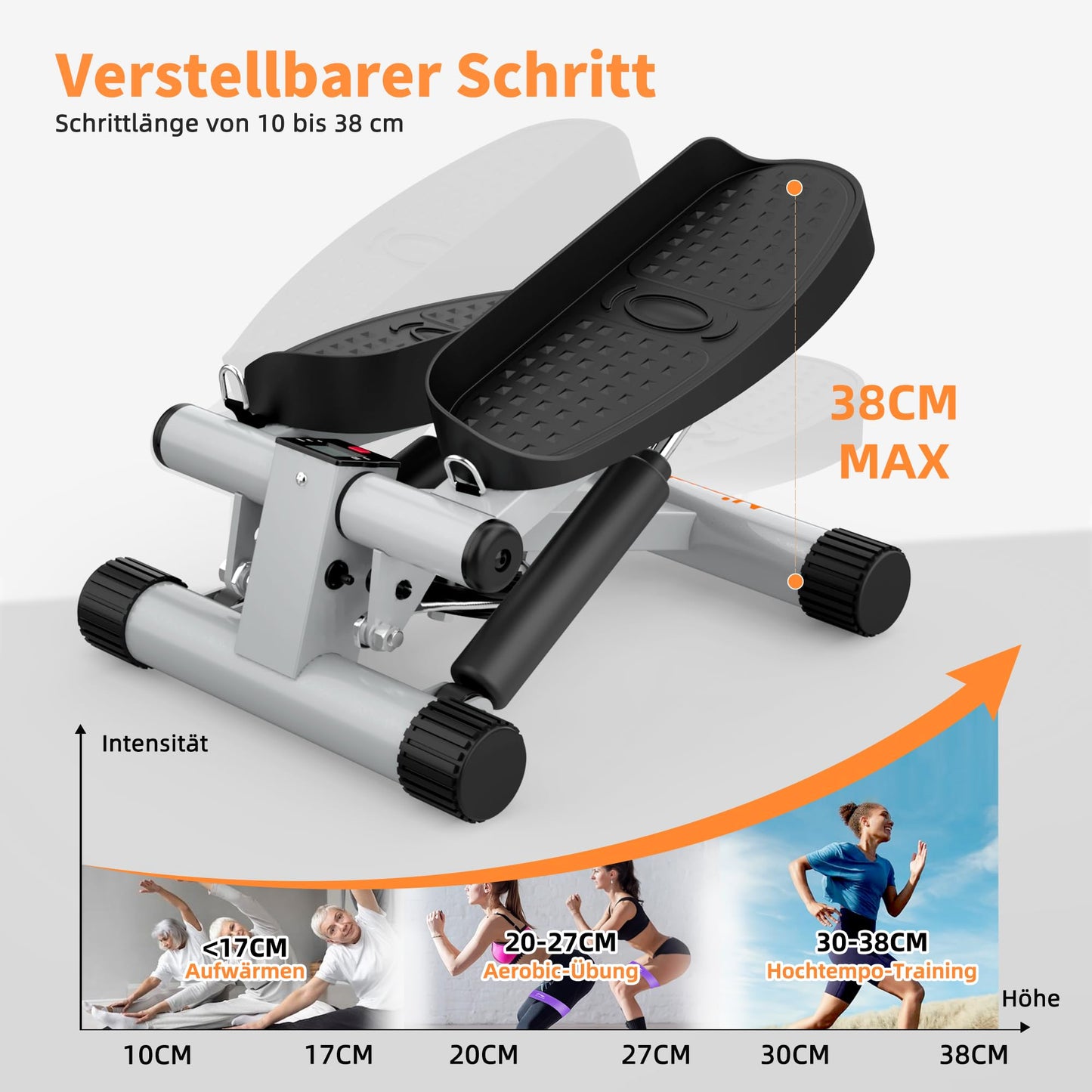 Niceday Mini Stepper for Home | Up-Down Stepper with Power Ropes | Home Trainer with LCD Display | 2 in 1 Training Device up to 100kg | Leg/Arm Trainer, Home Fitness Exercise