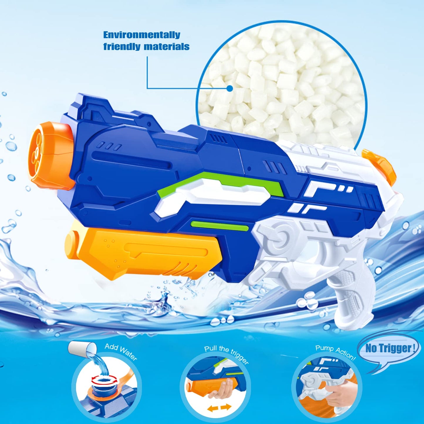 Water gun 1200ml with long range water blaster 10-11 meters. Perfect for kids and adults in the garden.