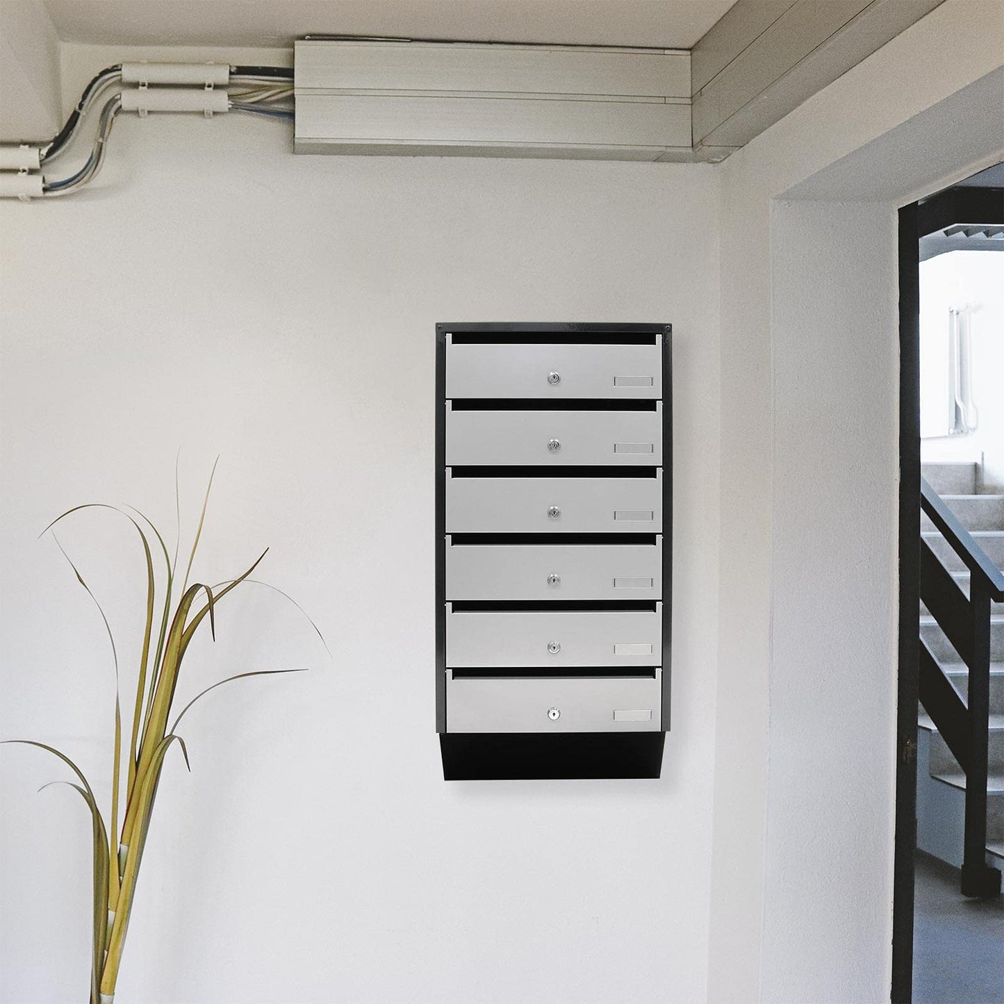 Rottner Depot 6 Letterbox System Silver Black Cylinder lock 2 keys per compartment Name tag holder included Mounting material