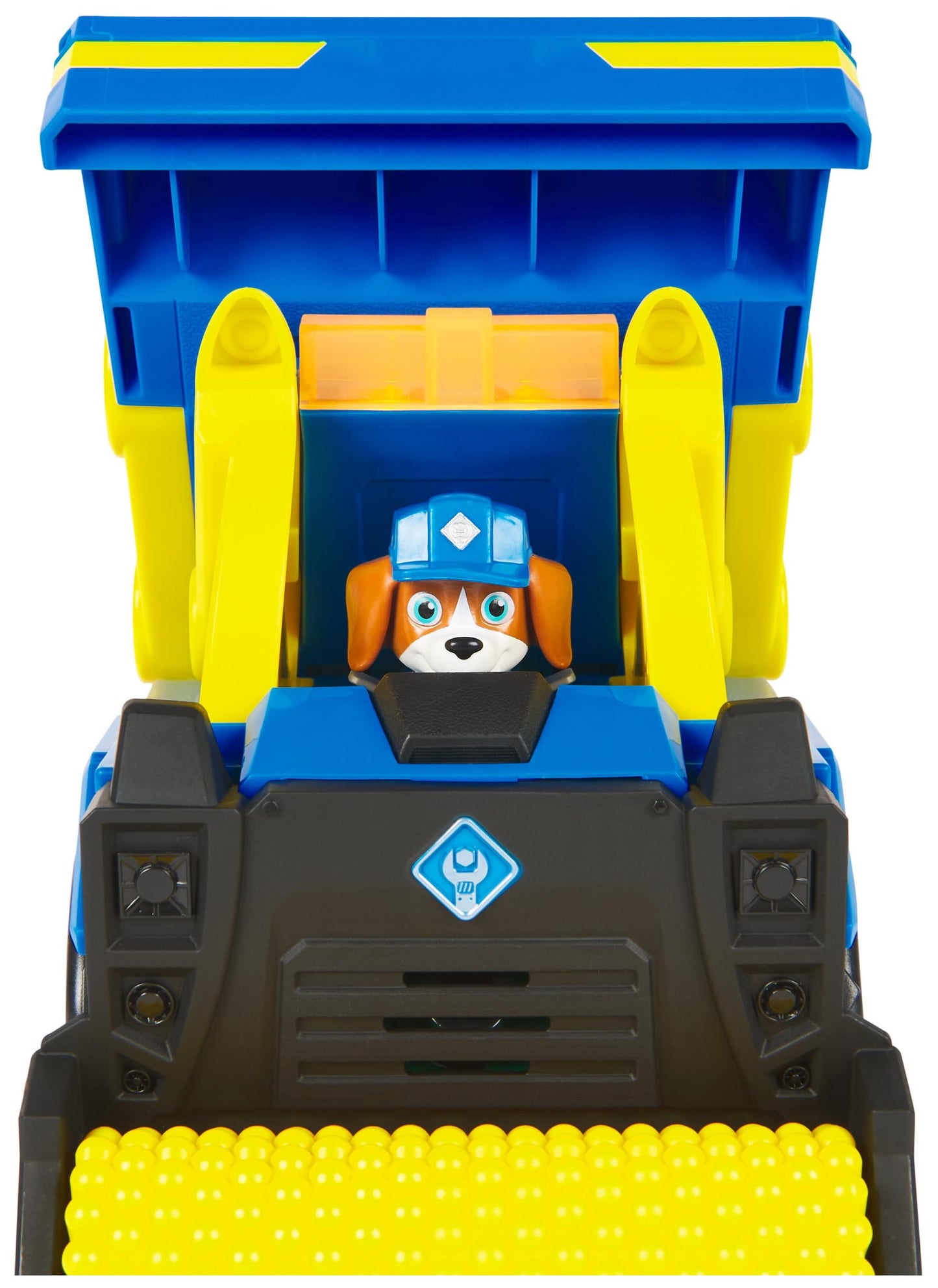 Rubble & Crew - Premium Construction vehicle with a tipping dump truck, leveling roller, lights, and sounds (Deluxe vehicle) and Wheeler figure, toy for children aged 3 years and up.