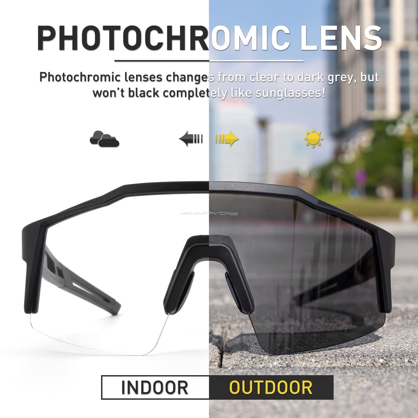 KAPVOE Photochromic Self-Tinting Cycling Glasses TR90 Frame for Men Women Clear Sports Sunglasses Sport Cycling MTB Glasses Driving Sports Baseball Running Clear Black 01