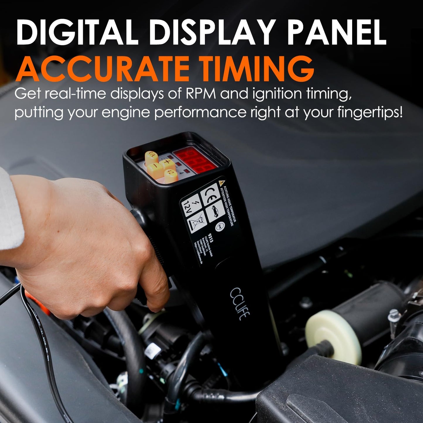 CCLIFE Ignition Timing Light Stroboscope Lamp Digital Display Ignition Gun Spark Gun Ignition Timing Light 10-16V, 10W