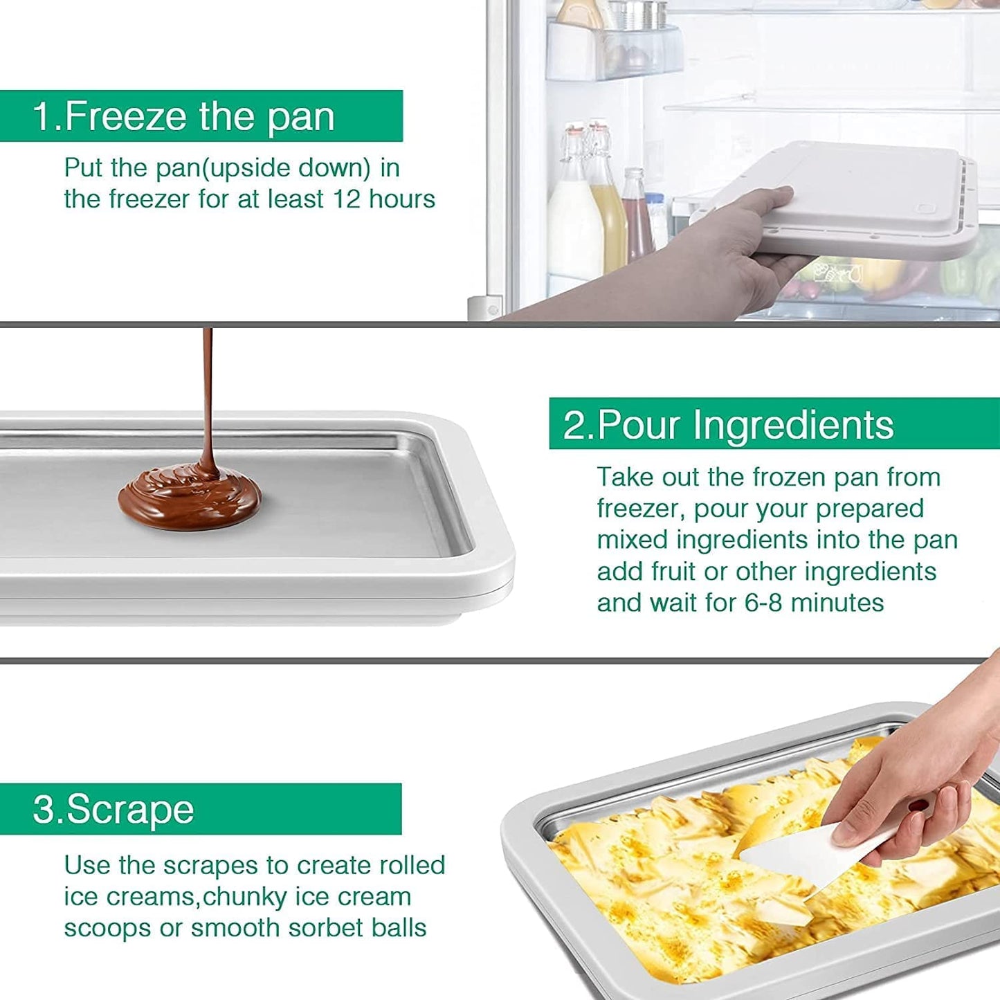 Ice cream maker, 26 x 21 cm, Rolling ice cream machine for kids and families - Includes ice cube maker and accessories Rolling ice machine plate, Ice Rolls machine, Ice cream machine, Ice Rolls plate