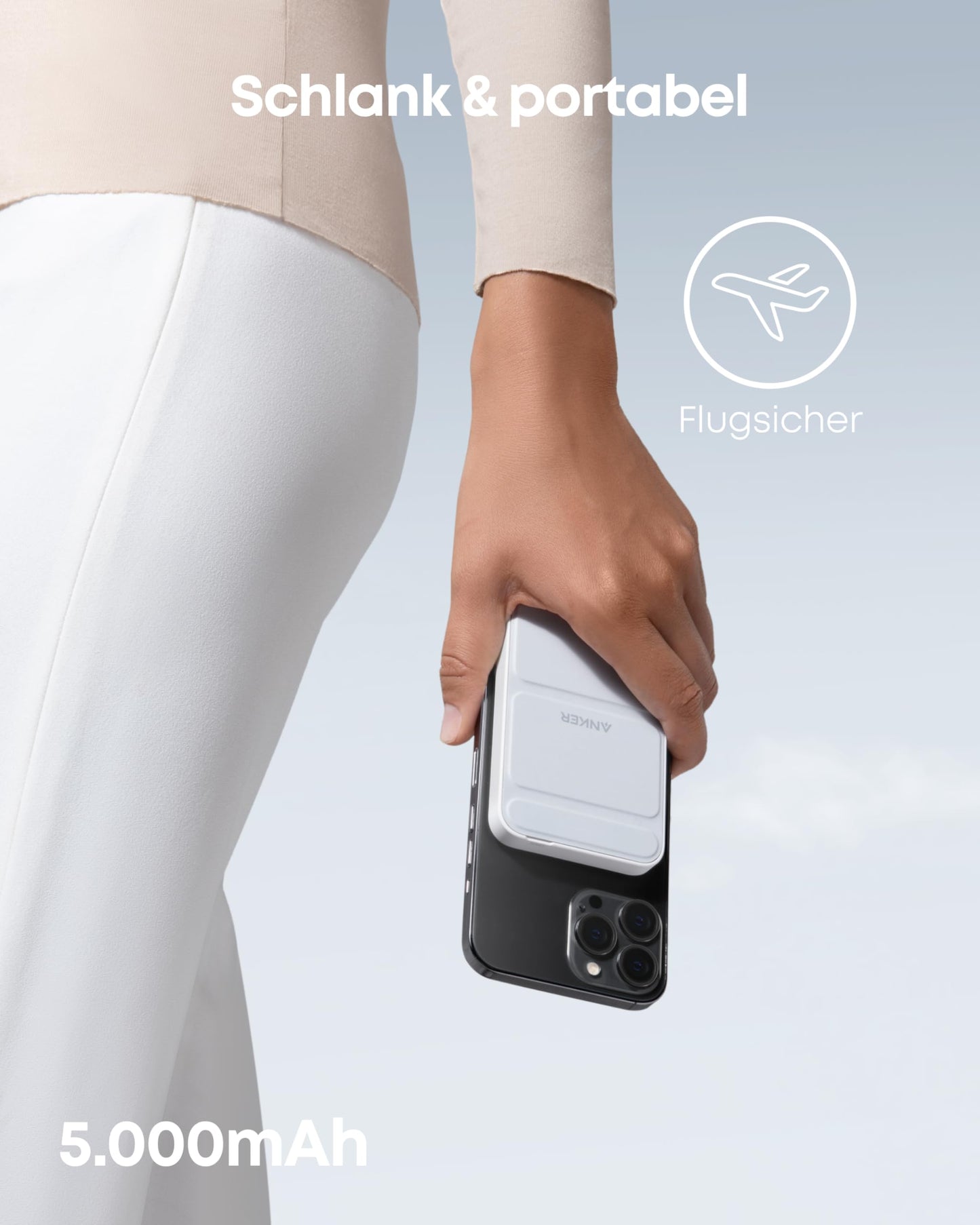 Anchor 622 Magnetic Wireless Power Bank (MagGo), 5000mAh Foldable Magnetic Power Bank with USB-C for iPhone 17/16/15/14/13/12, Dolomites
