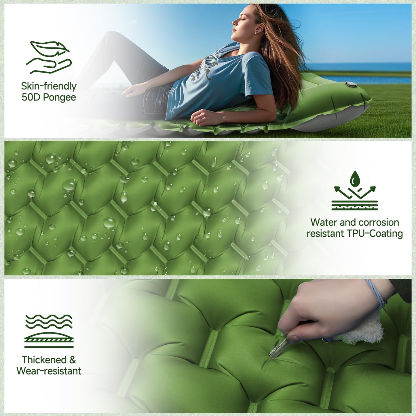 Self-inflating sleeping pad camping air mattress 200 * 68CM Ultra-light camping mat with pillow Portable air cell mat Waterproof sleeping mat for outdoor, hiking, tent, beach