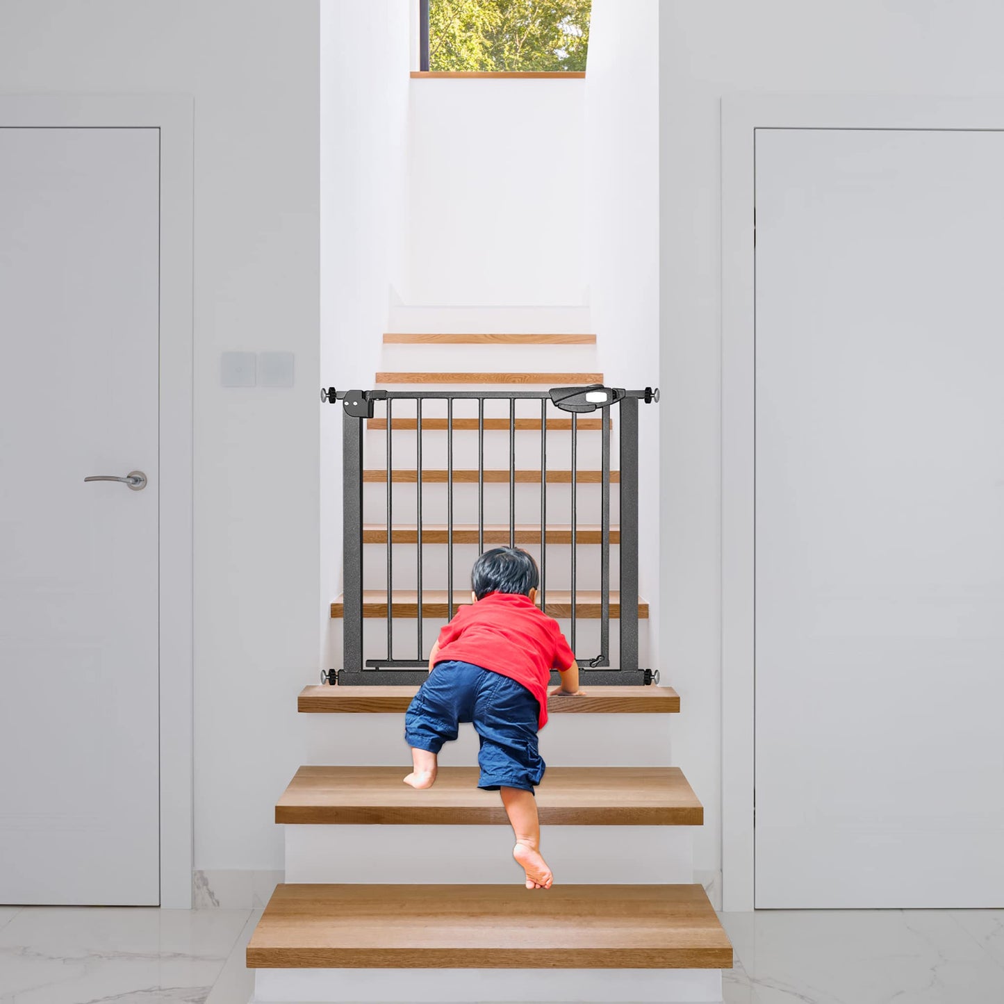 JOIEYOU stair gate without drilling, 95-105 cm door guard gate for children and pets, one-handed opening, black