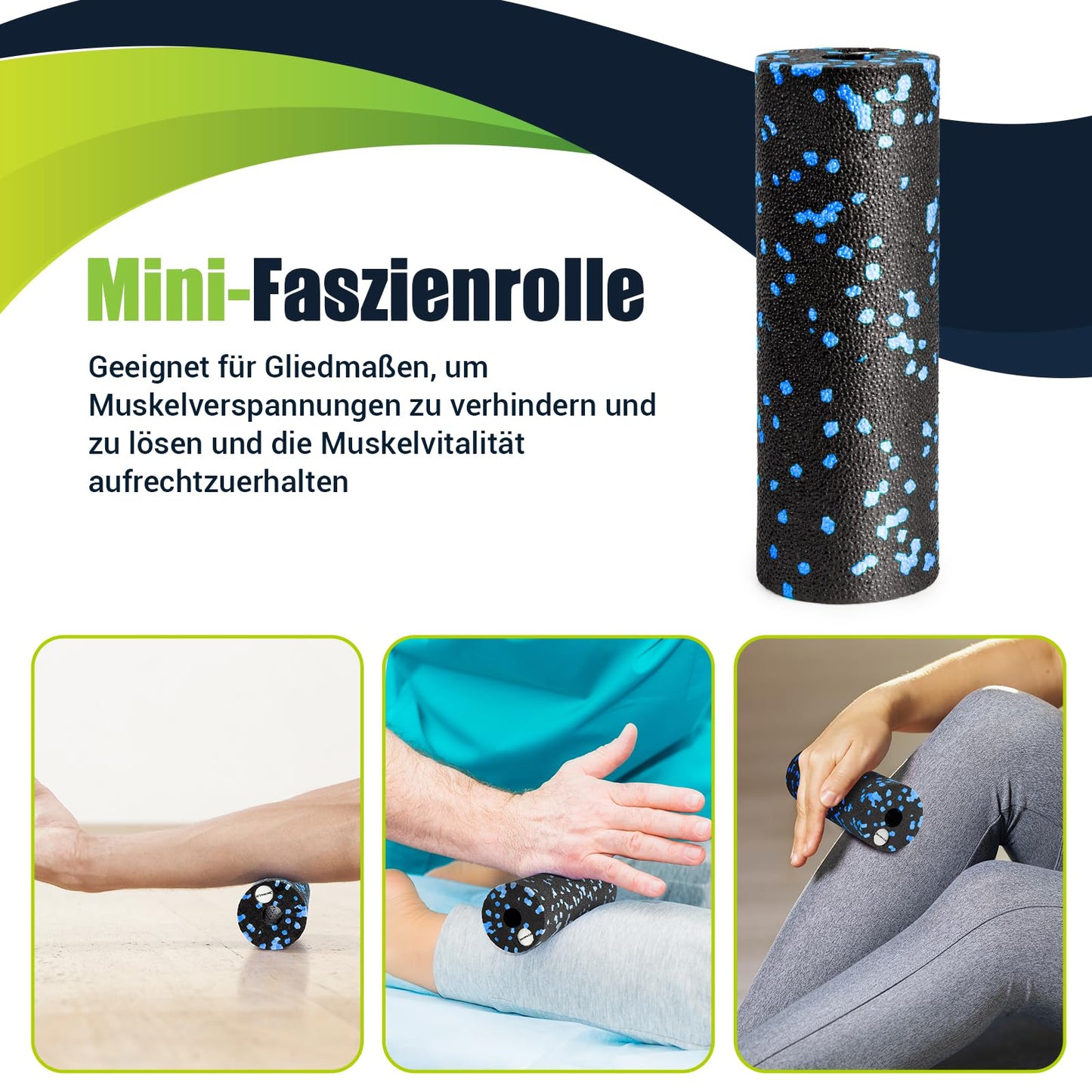 Fascia roller set with 3D texture massage. Includes instructions and poster in German. Carry bag. Yoga fascia set with fascia ball, small fascia roller, duo ball.