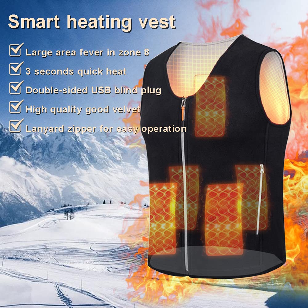 Heated vest for women and men, polar fleece heated vest, warm jacket, unisex electric USB heated vest, ideal for hiking, cycling, hunting (XL).