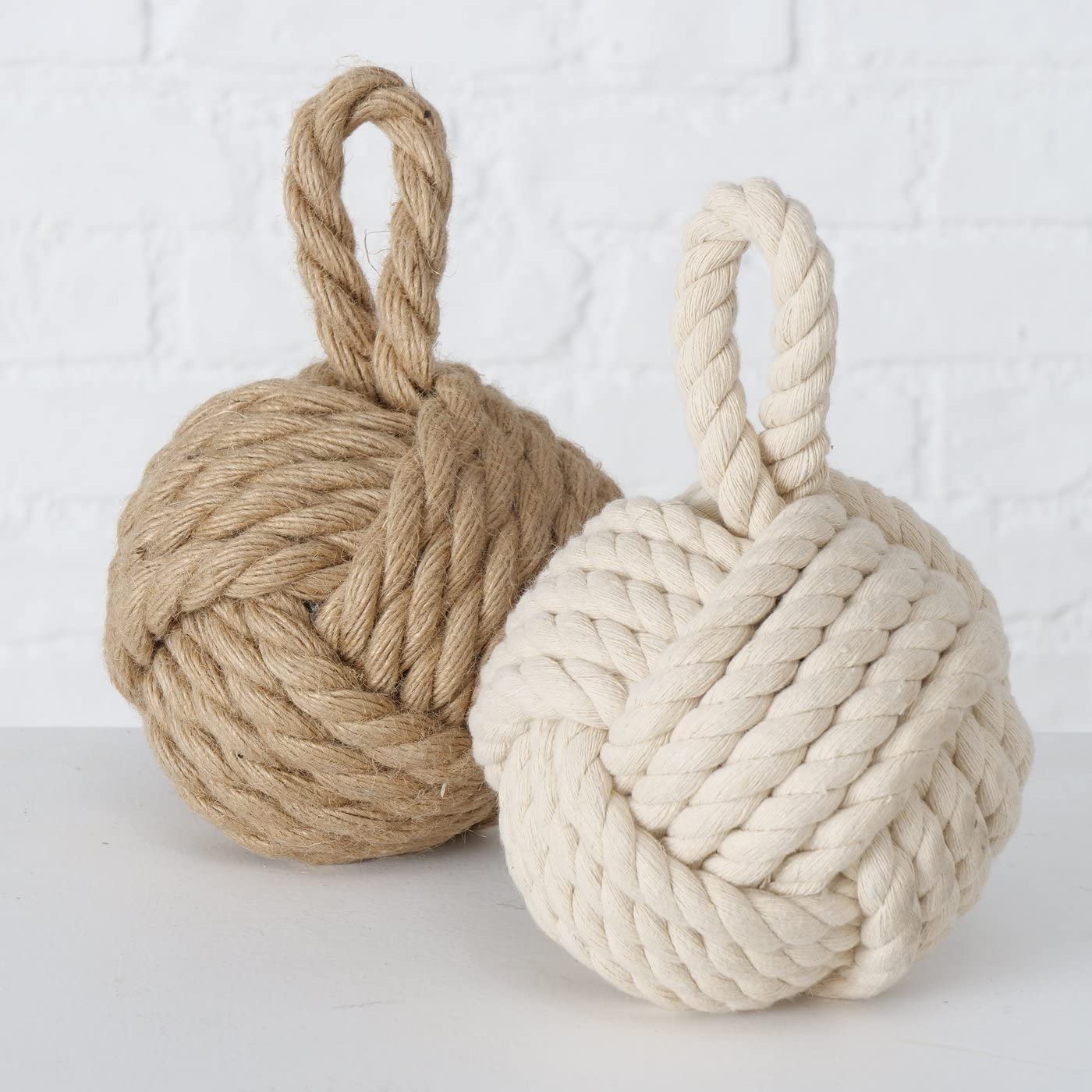 Boltze door stopper set Jute Knot natural knit ball fabric base 1.5 kg weight with convenient loop (2 pack)