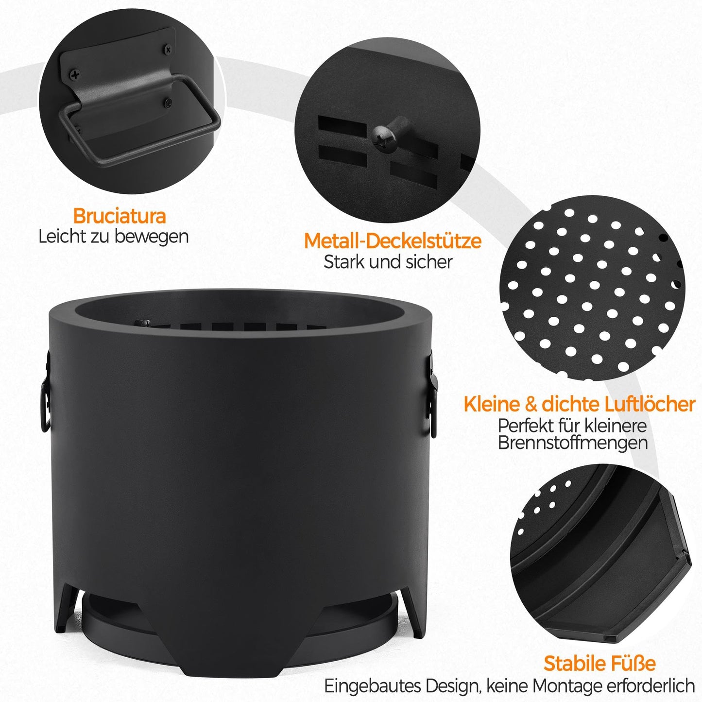Yaheetech Smokeless Fire Pit Φ 40.5 cm Fire Pit Outdoor Fireplace Including Poker & Heat Resistant Mat & Cover & Lid for Garden Patio Camping
