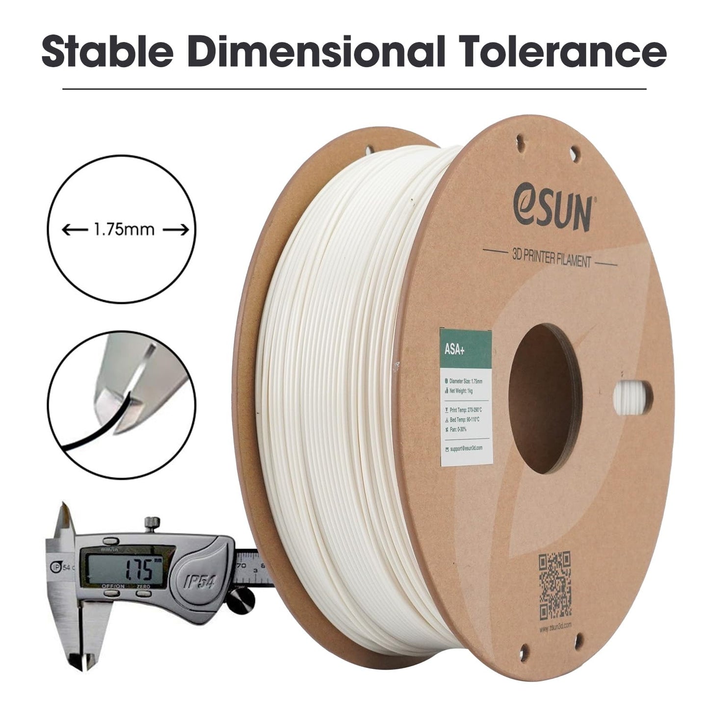 eSUN ASA+ Filament 1.75mm, Weather Resistant 3D Printer Filament, 1KG Spool (2.2 LBS) 3D Printing Materials for 3D Printers, Warm White