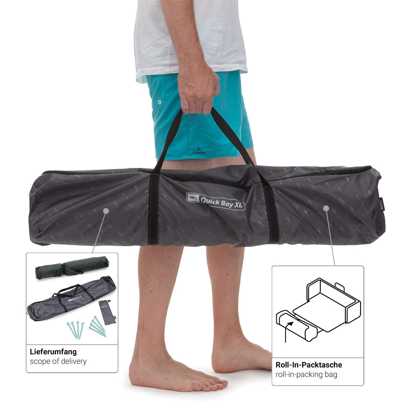 qeedo Quick Bay Pro beach tent with UV protection (UV80) beach shelter, Quick-Up system - Warmgrey