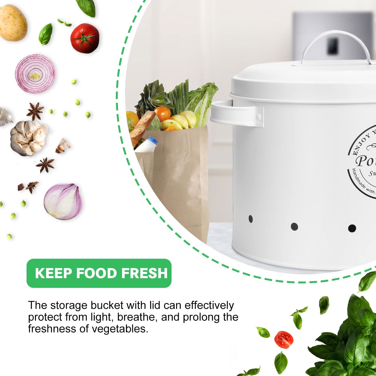 Potato storage box set of 3 on the stove, onion pot and garlic pot ventilated storage container set, onion storage, storage potatoes onions garlic storage (white)