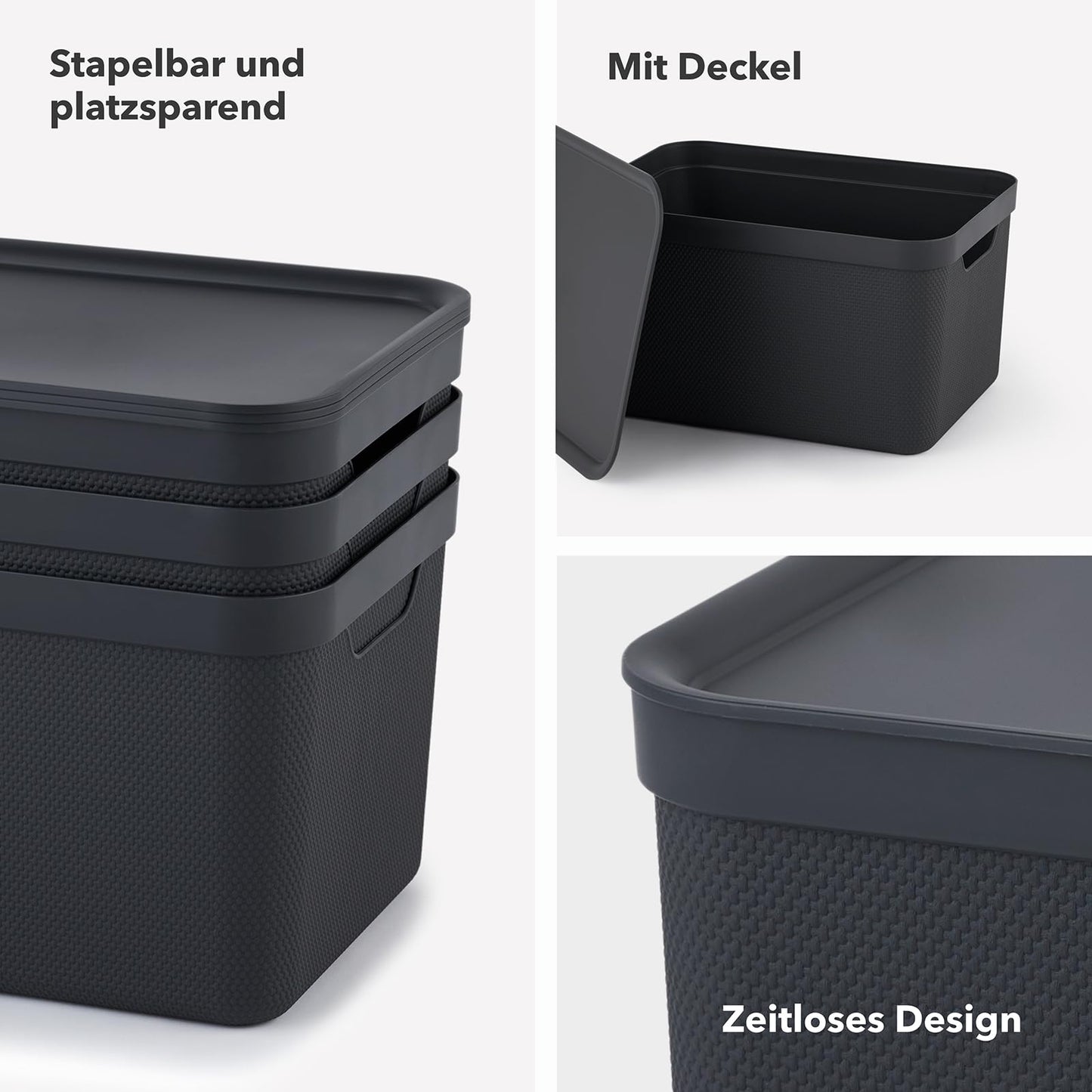 Jive storage box 3-piece set 16L with lid, made of recycled plastic (PP), turquoise/anthracite, 3x16L (37.5 x 27.8 x 29.8 cm)