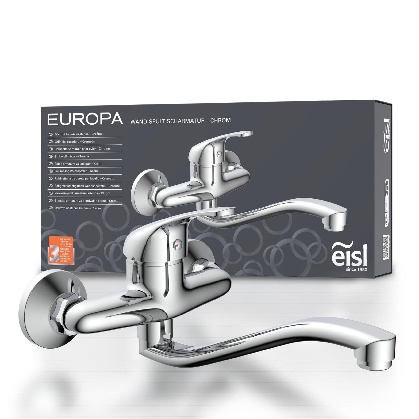 EISL 161EUROPE EUROPE Wall-mounted faucet Chrome, Wall-mounted sink faucet 360°, perfect for double sinks, Wall-mounted faucet, Wall-mounted faucet for kitchen/utility sink, Wall-mounted mixer tap.