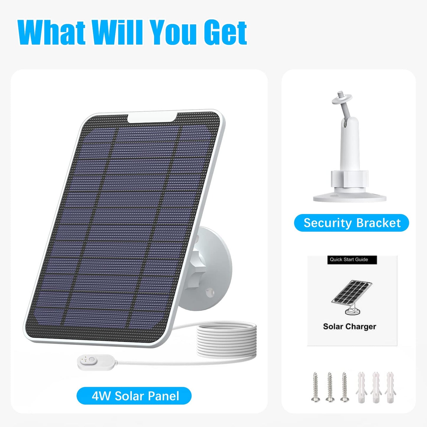 4W solar panel charger, compatible with Arlo Pro 3/4/5S/Ultra/Ultra 2/Go 2, 3m charging cable, IP65 weatherproof solar panel with 360° wall mount (magnetic connector)