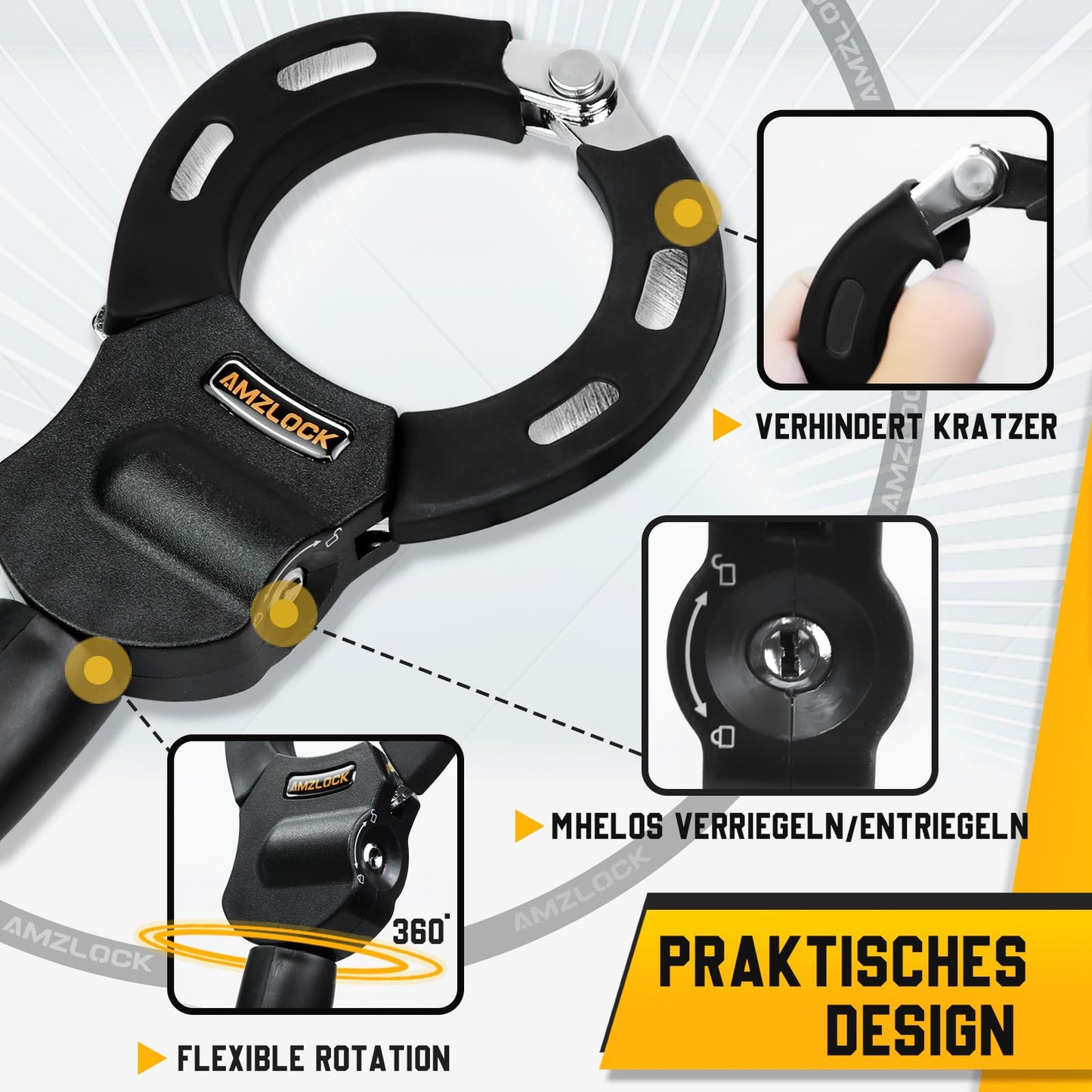 AMZLOCK E-Scooter lock with bag, handcuff lock for E-Scooters, 8mm thick chain lock