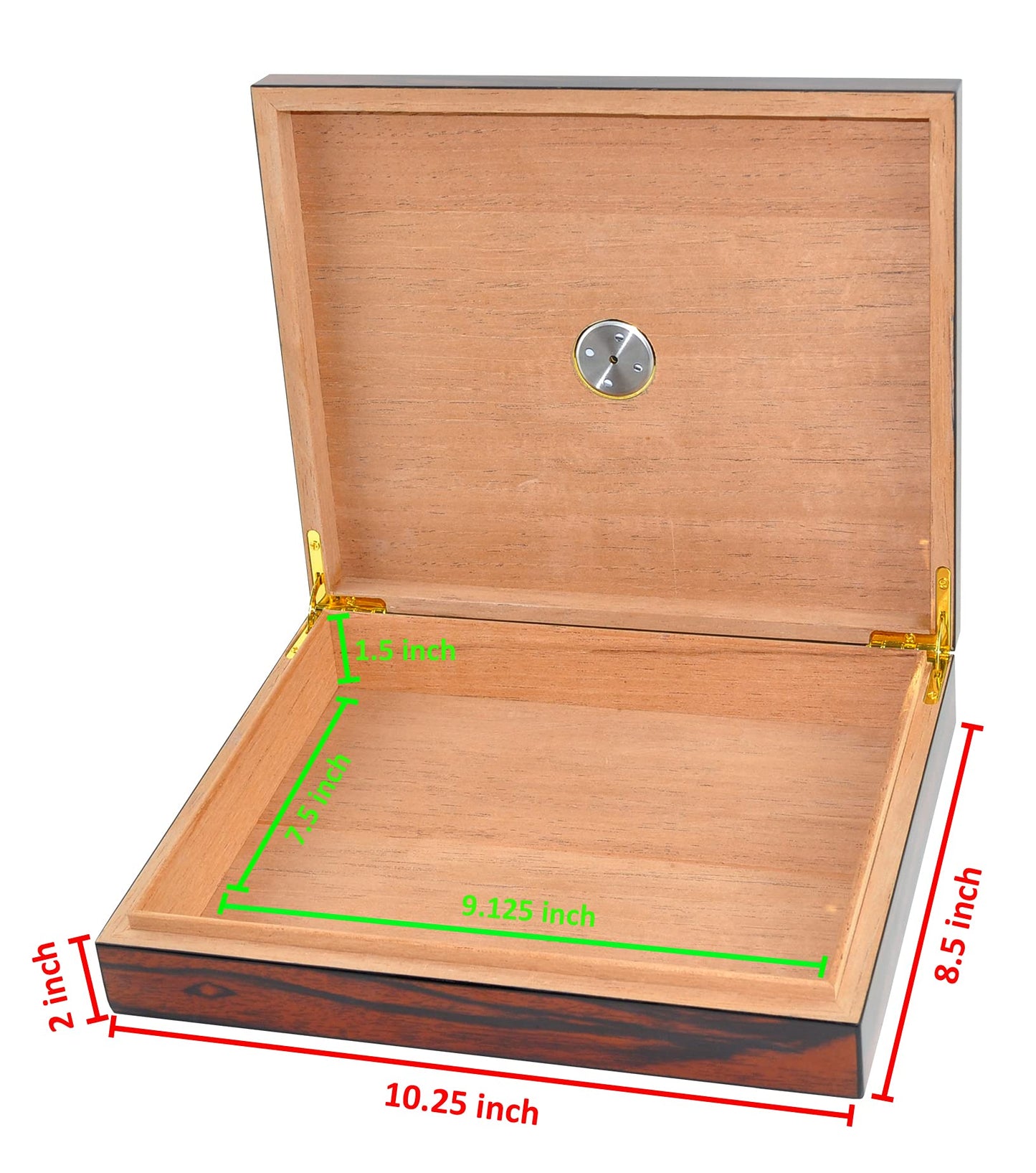 Eitida Cigar Humidor for 20 cigars, handcrafted with tempered glass and cedar wood. Includes humidifier, hygrometer, airtight seal, and glass lid. Perfect gift for men. Color: Makassar Brown.