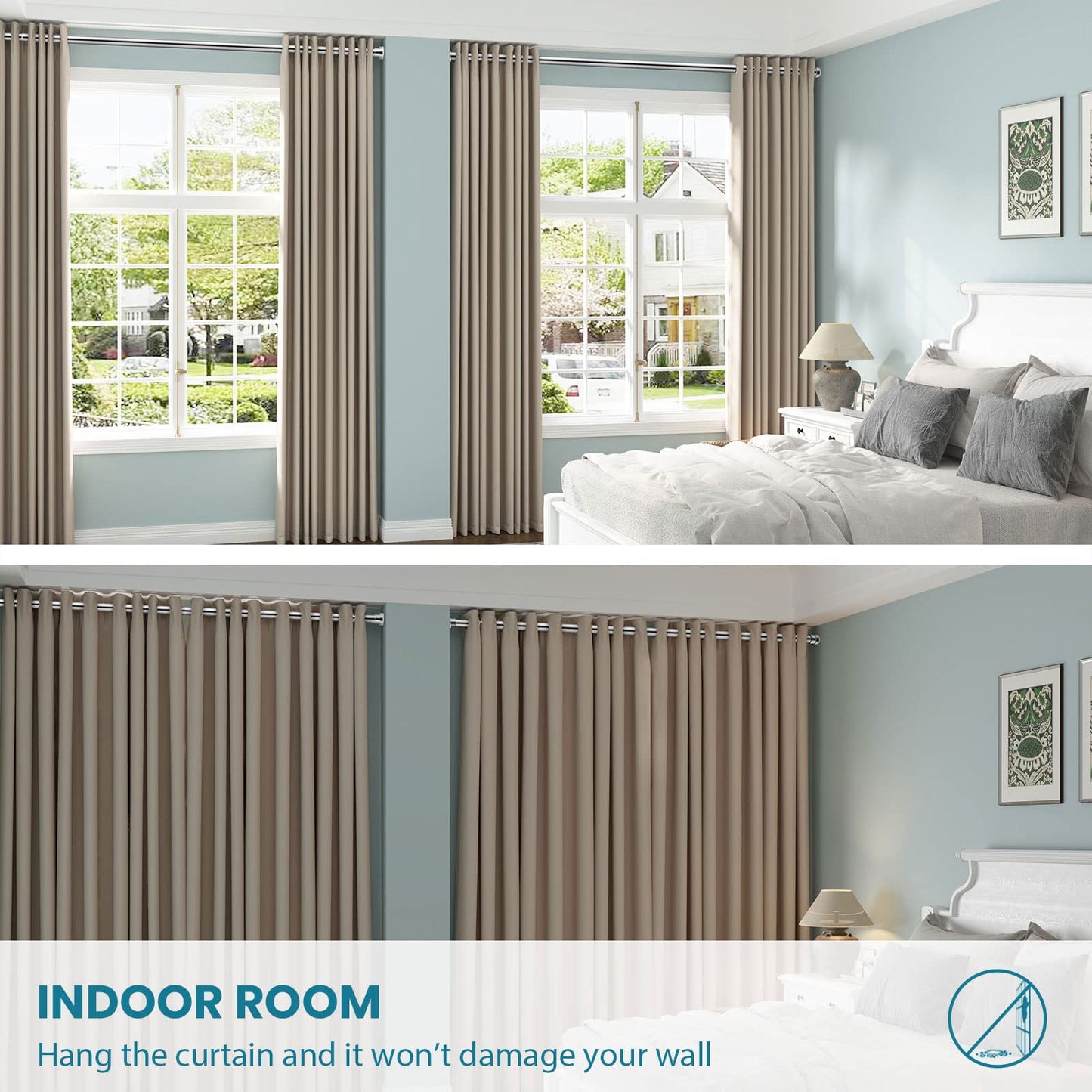 Telescopic rod - Extendable 155 to 260cm shower curtain rod without drilling adjustable clothes rod by twisting Adjustable, including 12 shower rings - Secure grip - Stainless steel shower rod