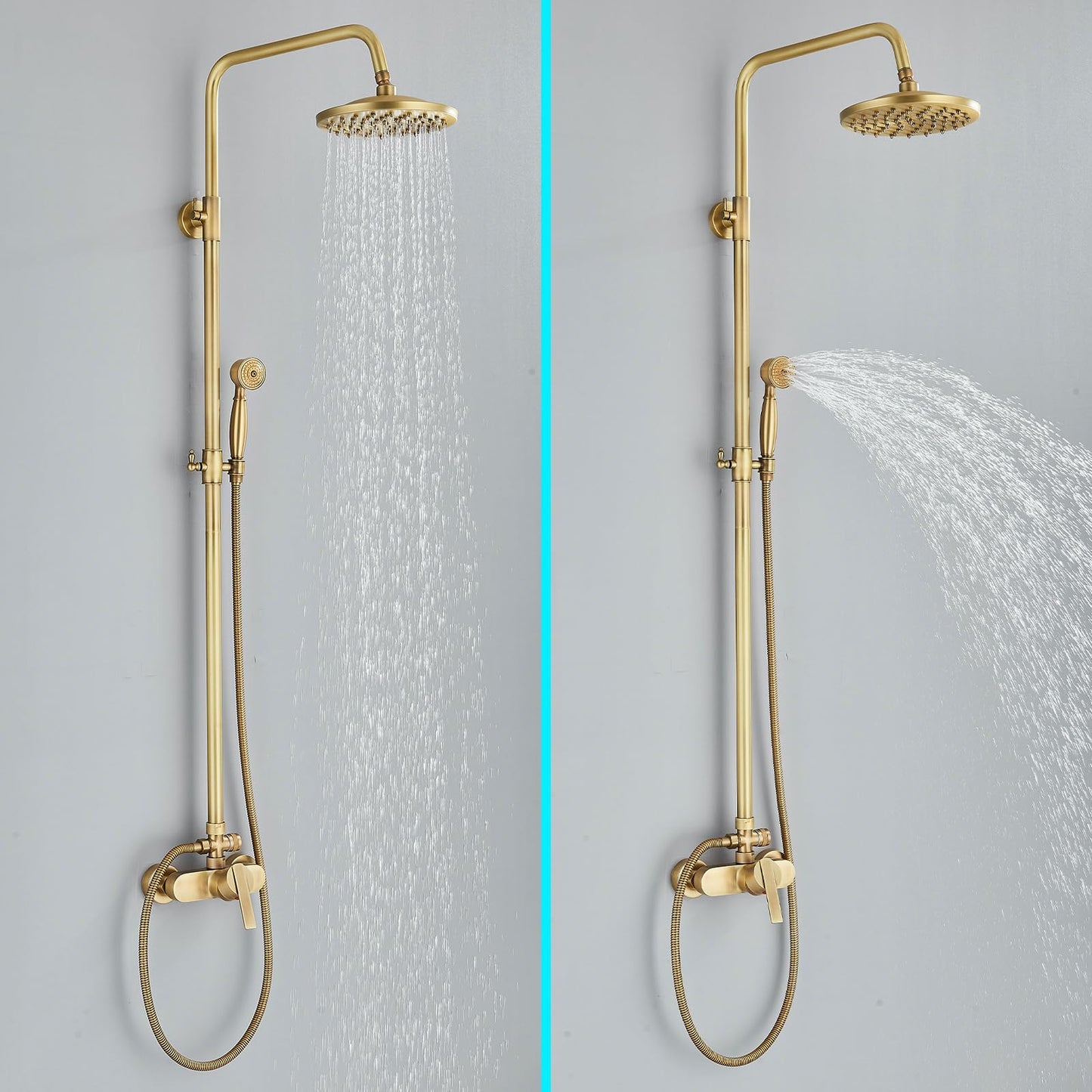 Rozin Antique Brass Shower System with 8 inch Rain Shower Head and Hand Shower Single Handle Wall Mounted Retro Shower Set.
