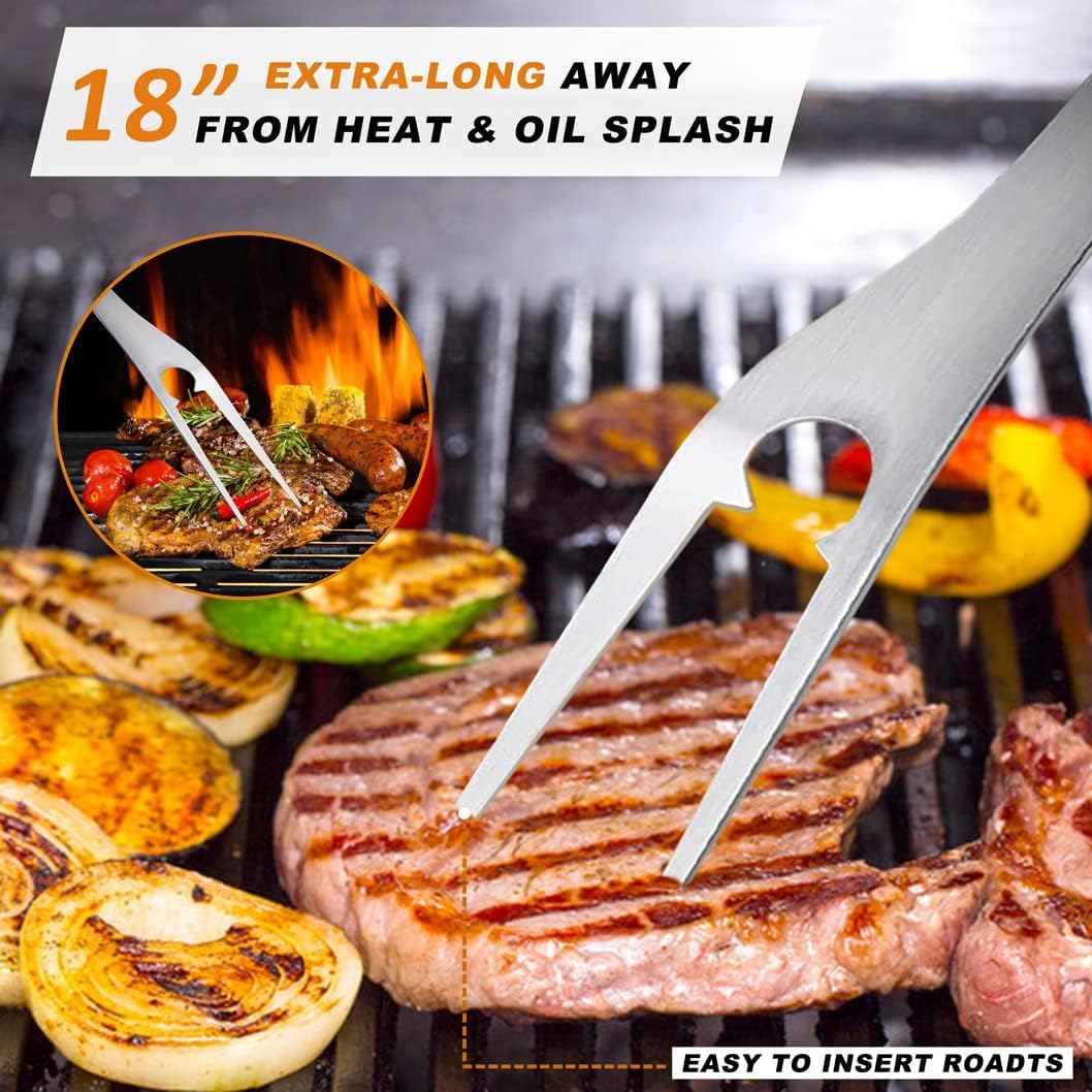 POLIGO 5-piece Grill Tools Set - Premium extra thick, stainless steel BBQ accessories - portable grill kit - perfect for birthdays, for men and women.