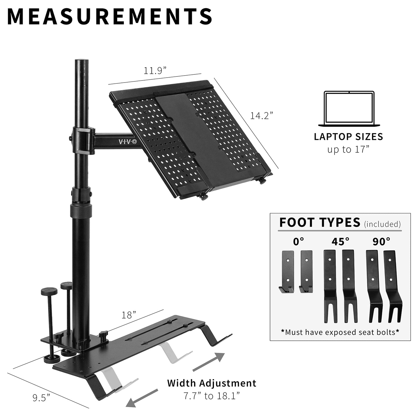 VIVO Single Laptop Car Mount, fully adjustable extension, notebook stand for trucks, vans, and SUVs, joint and height adjustment, Black, MOUNT-CAR01