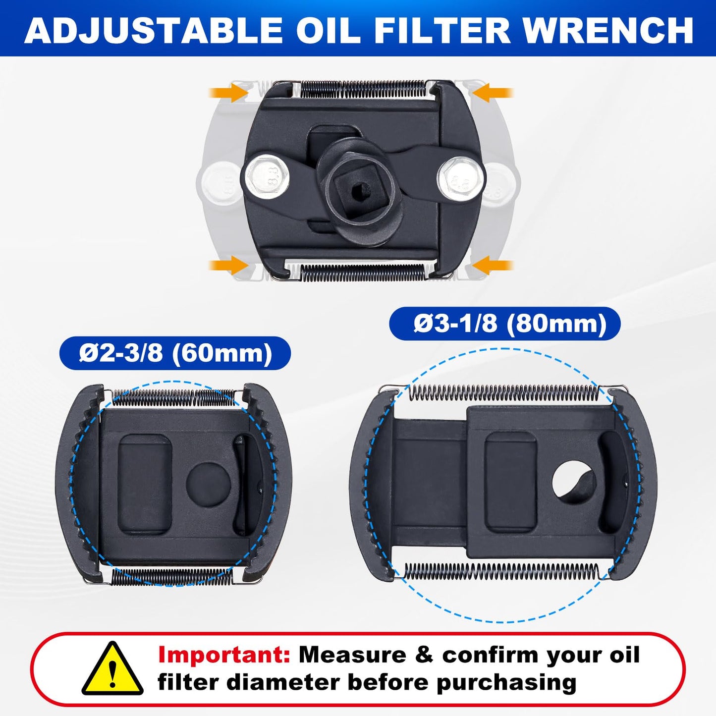 Spurtar oil filter wrench 60-80mm oil filter wrench universal car spring-loaded adjustable oil filter tool for oil changes on car motorcycle truck boat