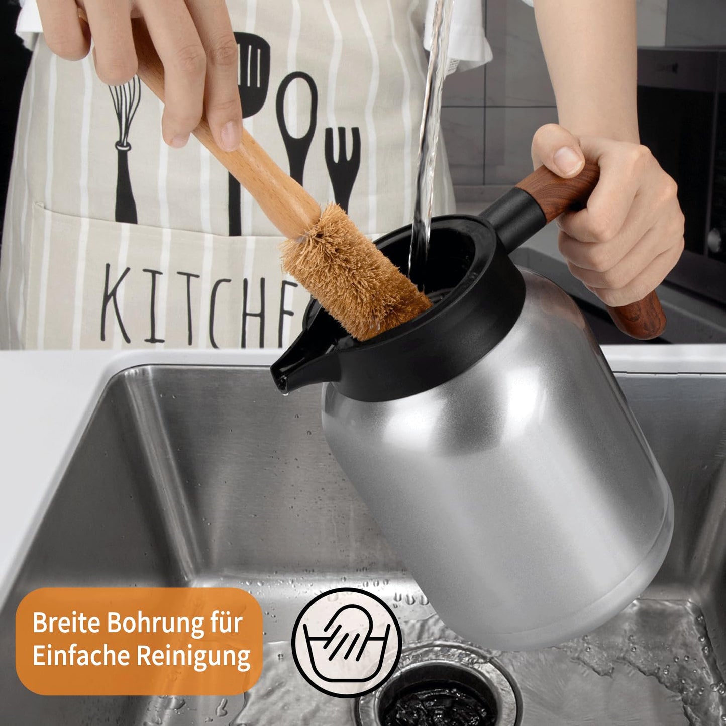 VETIN Thermos Flask with Tea Infuser 1.5L, Double-Walled Insulated Flask made of 304 Stainless Steel, Thermal Tea Pot with Temperature Display, Thermal Coffee Pot keeps hot for 10h/cold for 16h.