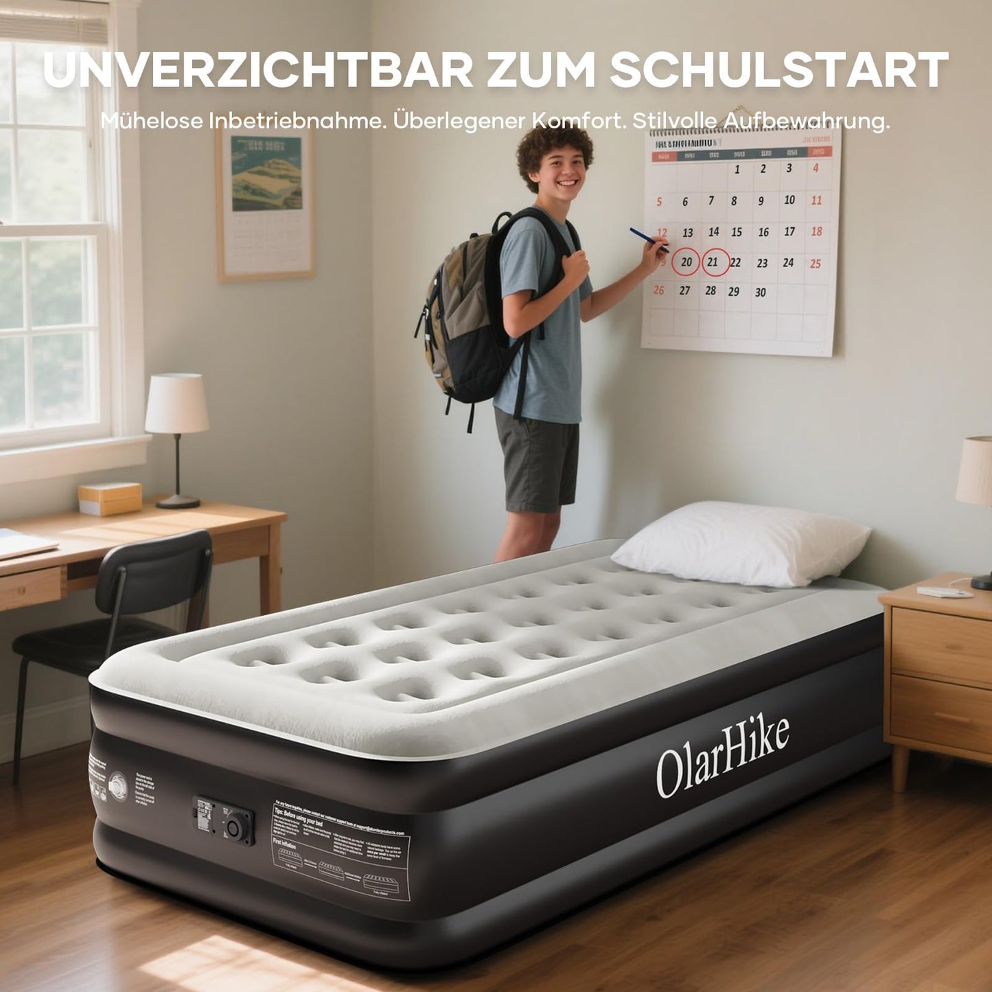 OlarHike air bed for 1 person, self-inflating air mattress with integrated pump, self-inflatable guest bed, guest mattress, inflatable mattress for camping or home use - 198 x 102 x 46 cm