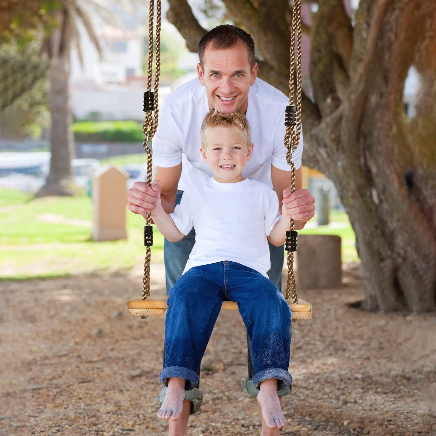 EXTFANS Wooden Swing Outdoor/Indoor | Stable family corner up to 160kg with adjustable ropes | Safe swing seat for kids & adults (40x16x3cm) | For garden, patio, balcony