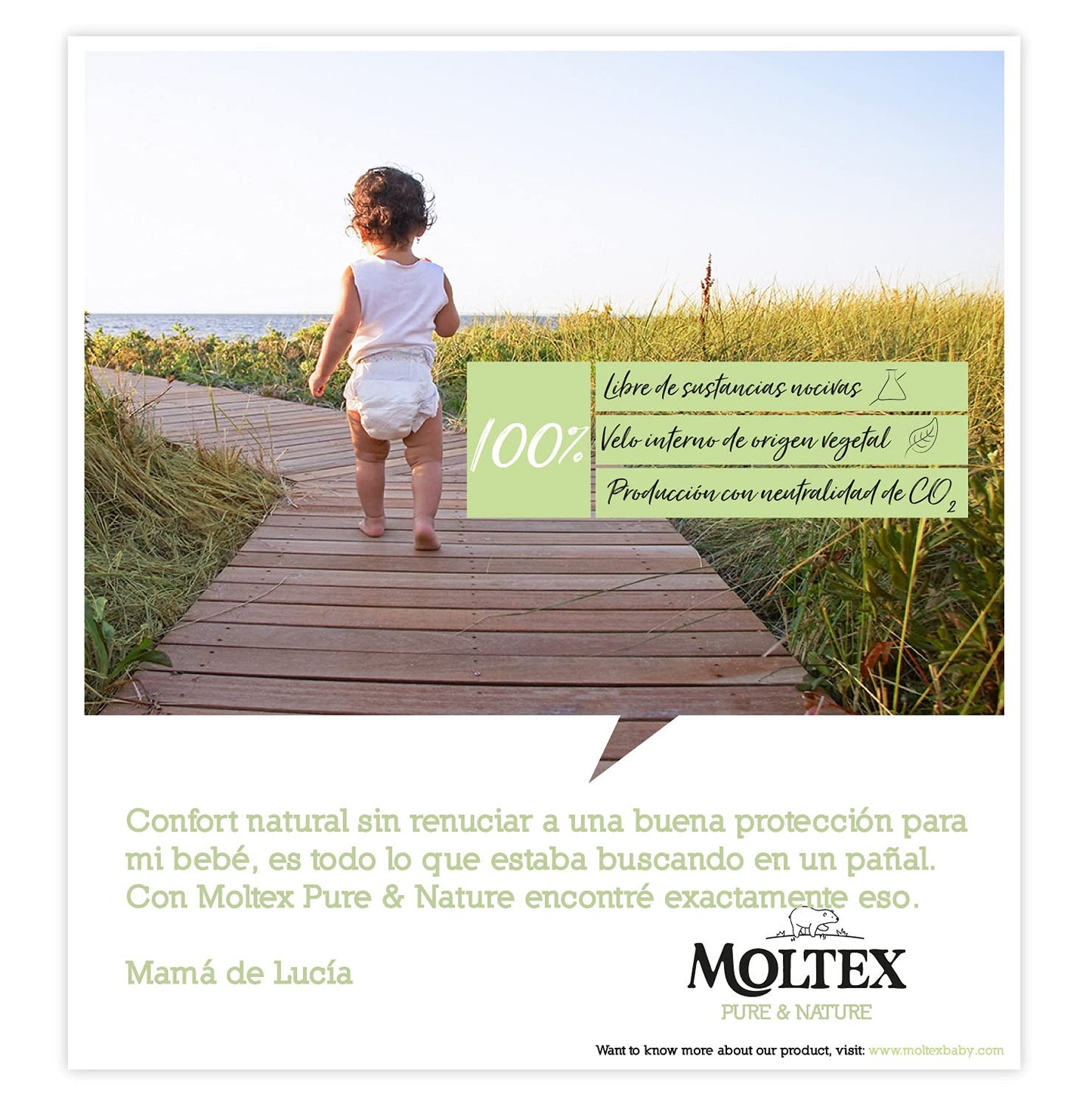 Moltex Pure & Nature 200 white Eco diapers with printed design, Size 4 (9-15 kg), 4 bags of 50 pieces.