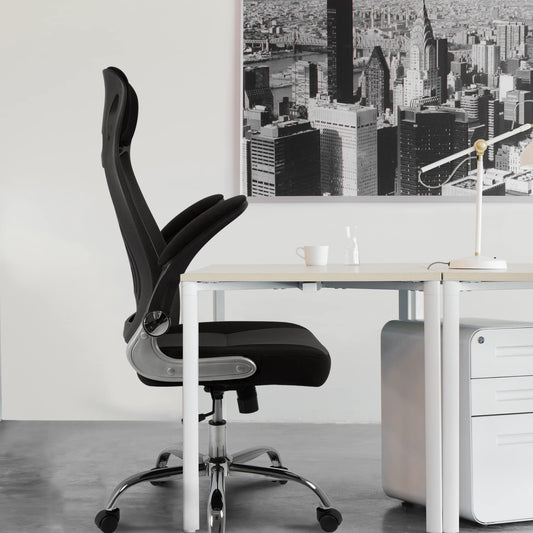 IntimaTe WM Heart Office Chair Ergonomic, Desk Chair with Foldable Armrests, Headrest and Lumbar Support, Mesh Executive Chair with Wheels, Black